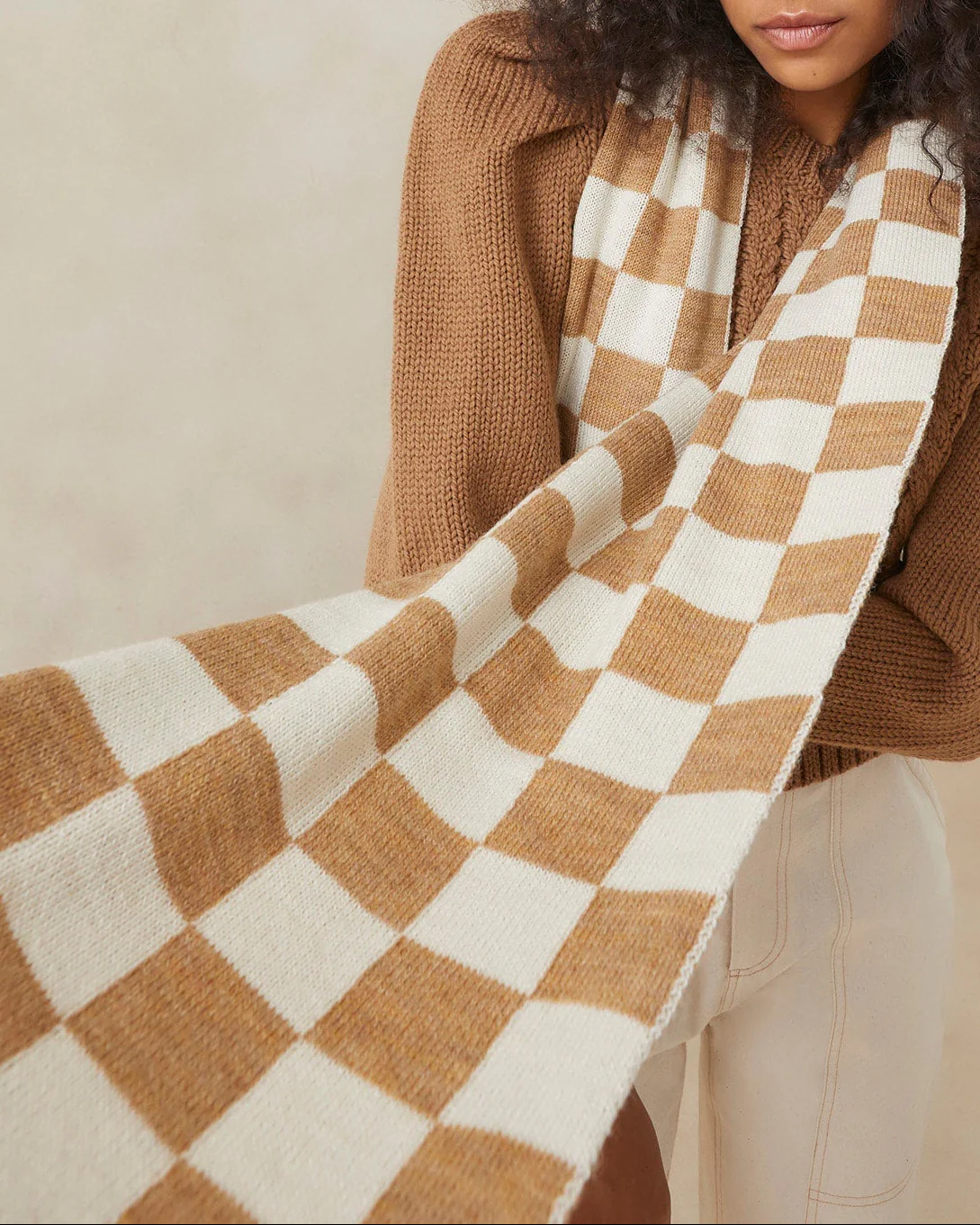 Roland Knit Scarf | Camel/Cream - Image 3