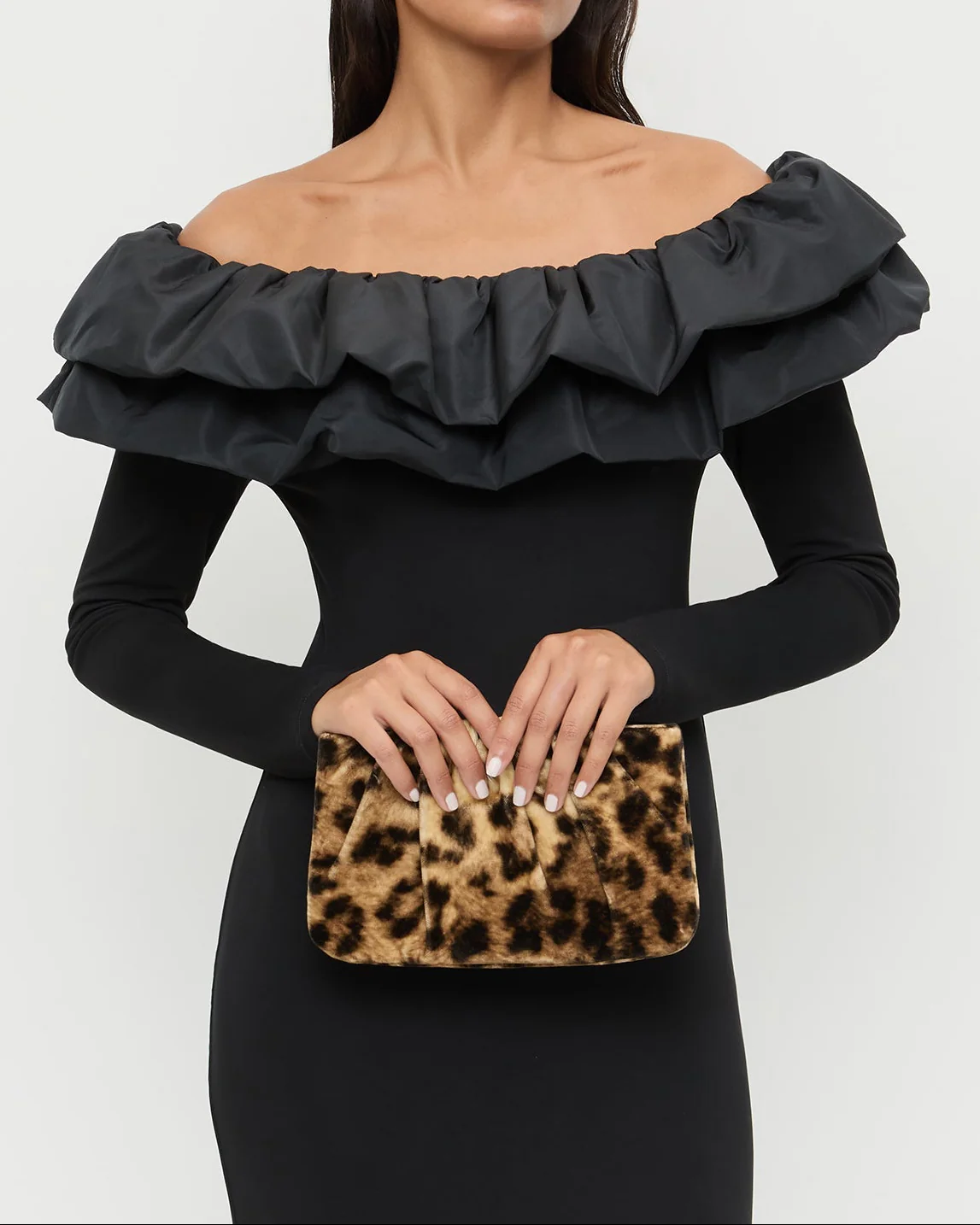 Serena Gathered Velvet Clutch | Leopard - Image 5