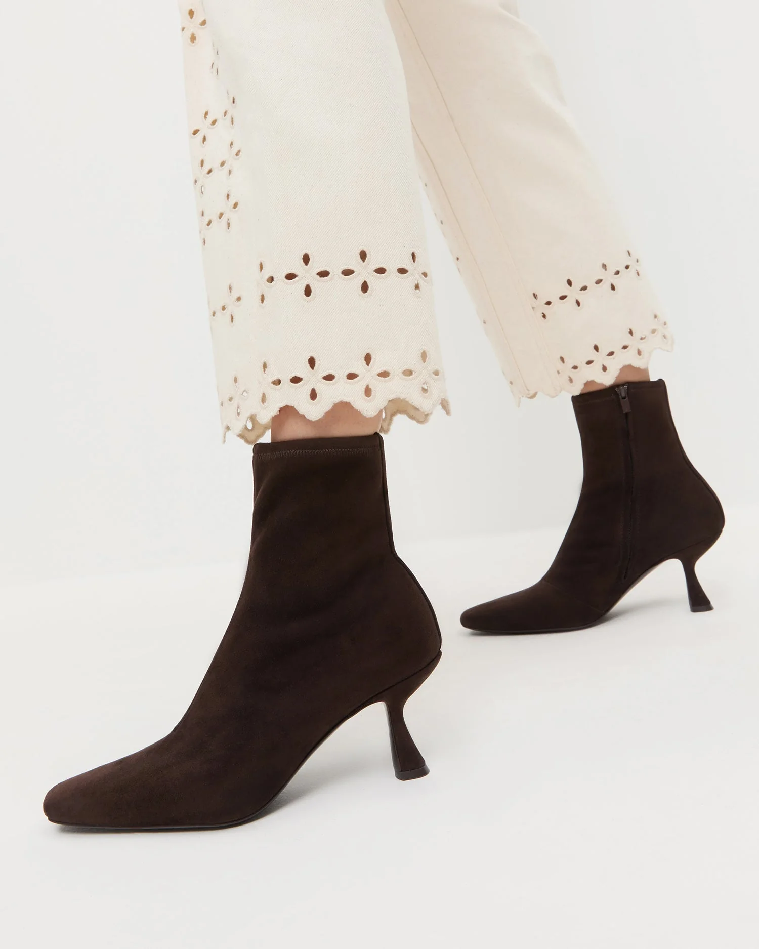 Thandy Curved Heel Bootie | Brown Suede - Image 2
