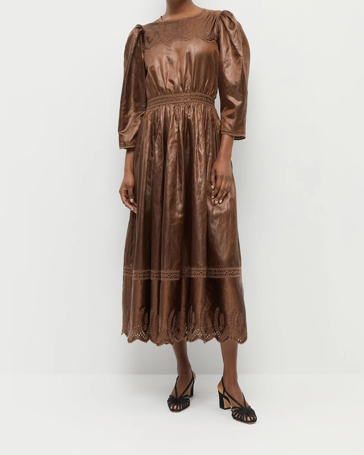 Thelma Eyelet Dress | Brown - Image 2