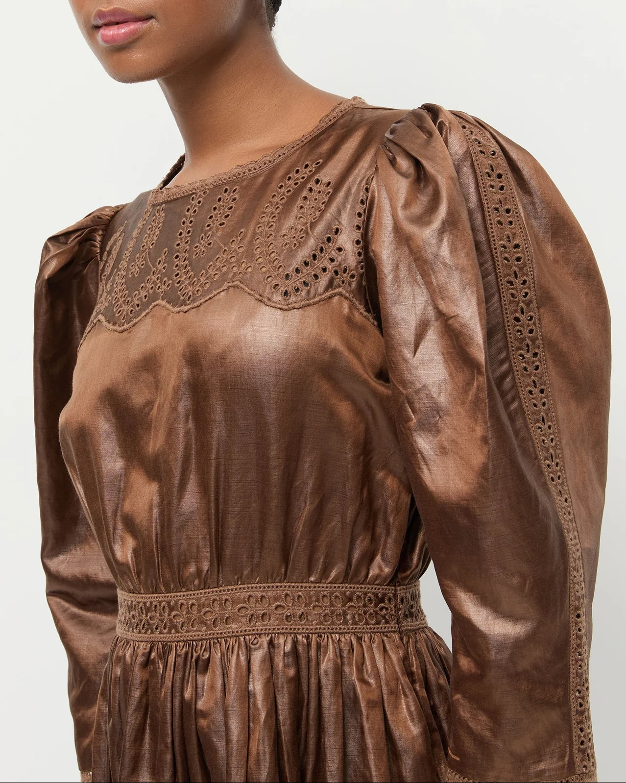 Thelma Eyelet Dress | Brown - Image 4