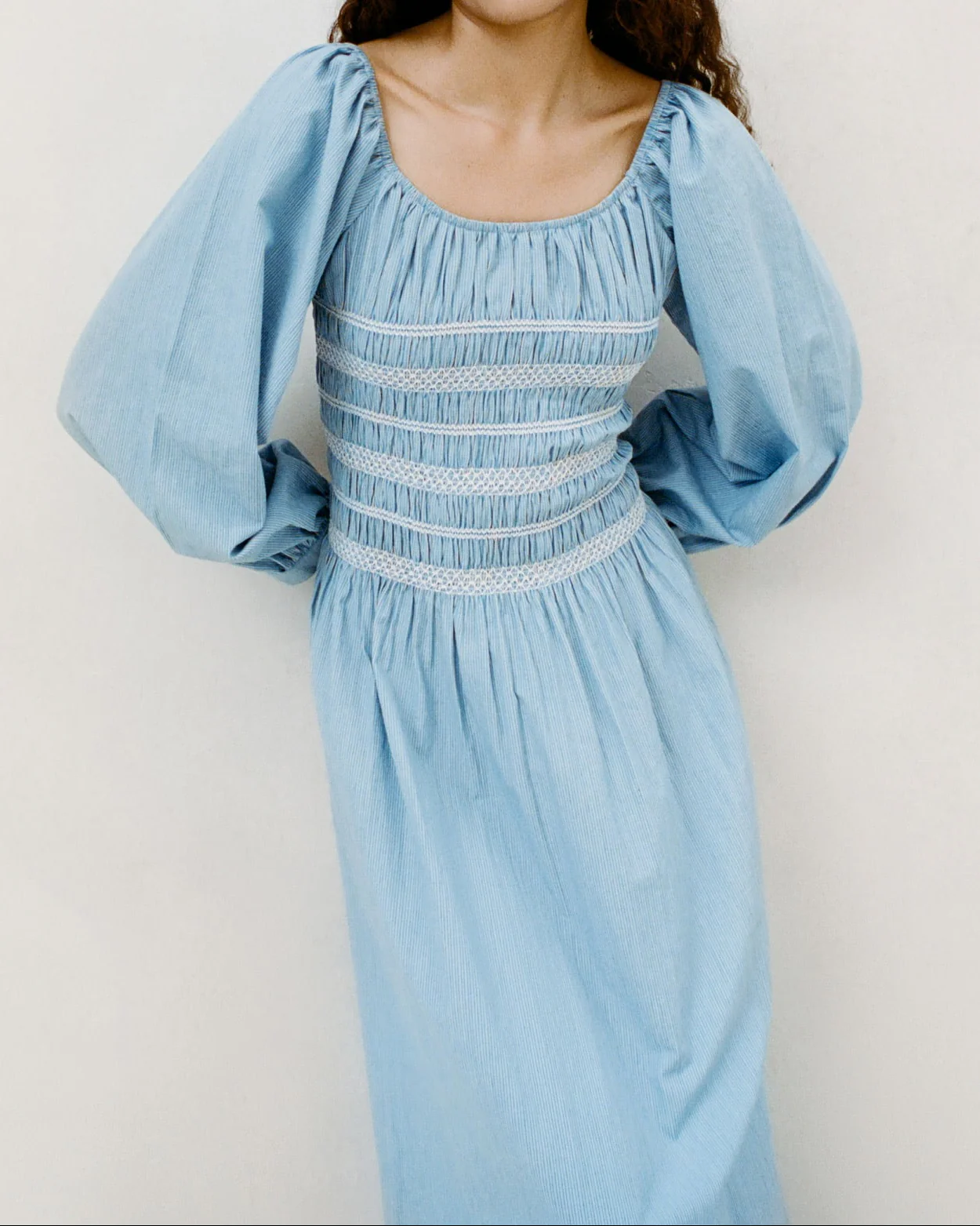 Vineta Gathered Dress | Blue/Cream Stripe - Image 3
