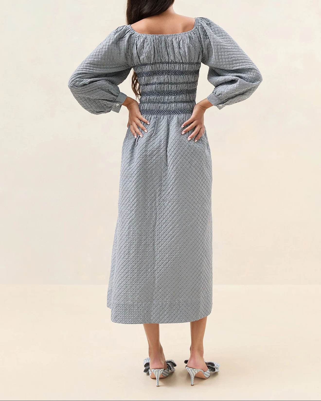 Vineta Gathered Dress | Navy/Navy Gingham - Image 3