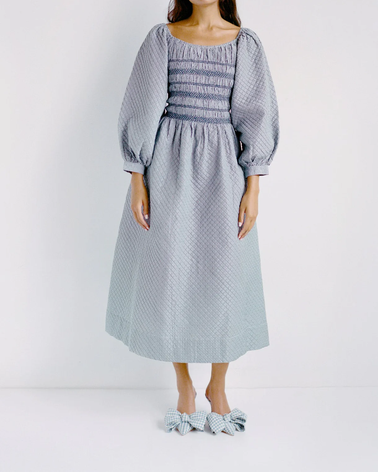 Vineta Gathered Dress | Navy/Navy Gingham - Image 4