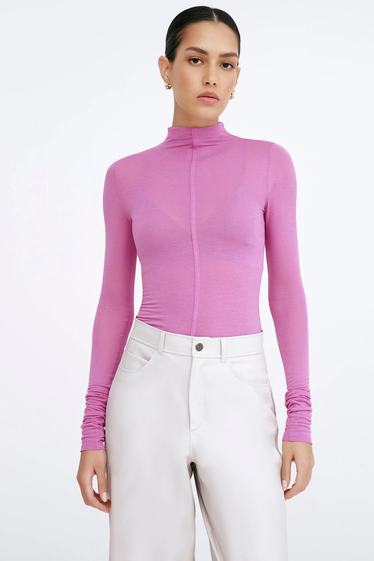 Alicia Sheer Turtleneck | Hot Pink - Image 4