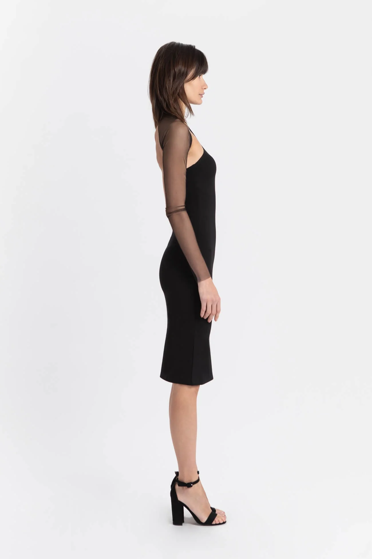 Manhattan Mesh Sleeve Midi Dress | Black Mesh - Image 4