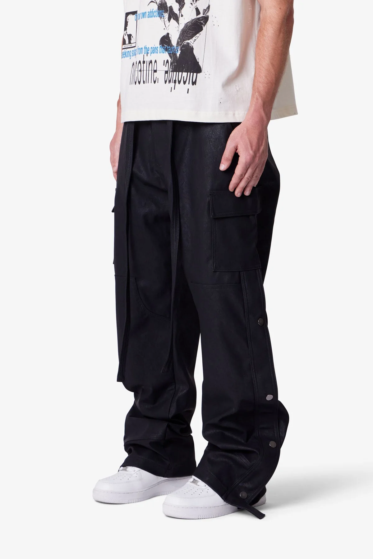 Ultra Baggy Leather Snap Cargo Pants | Black - Image 3