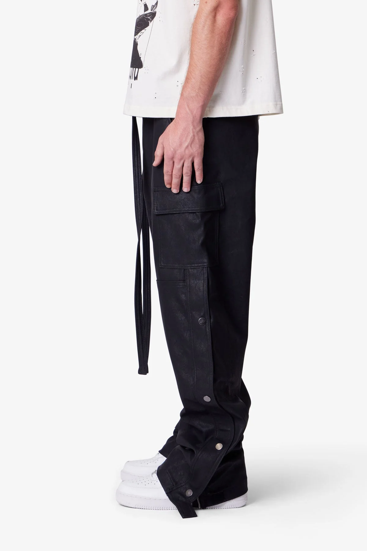 Ultra Baggy Leather Snap Cargo Pants | Black - Image 4