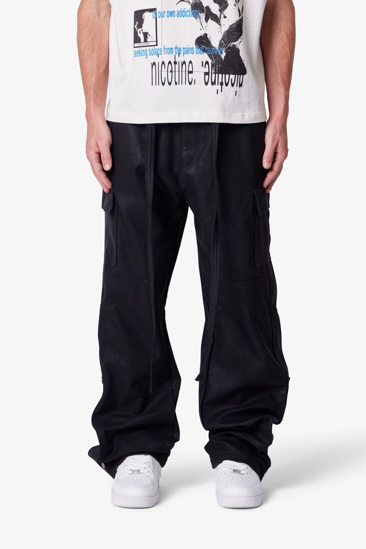 Ultra Baggy Leather Snap Cargo Pants | Black - Image 6