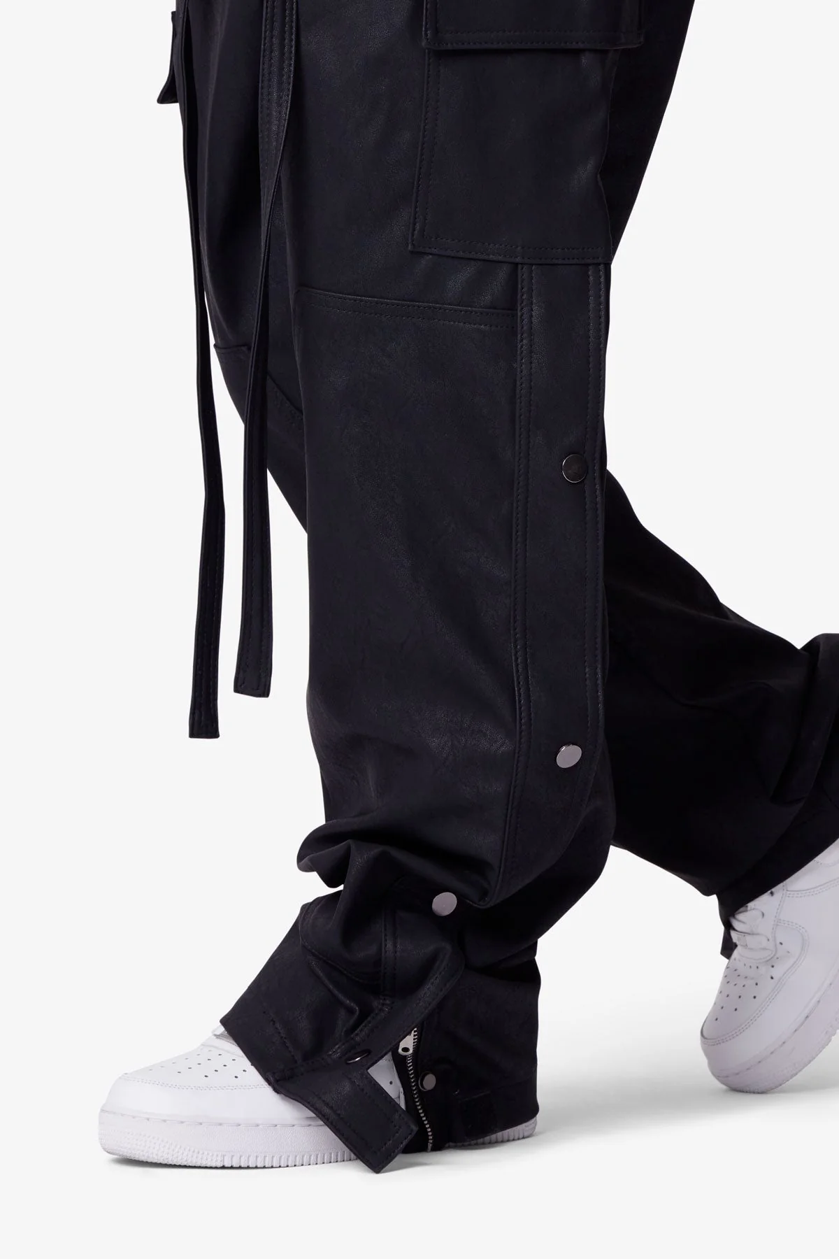 Ultra Baggy Leather Snap Cargo Pants | Black - Image 8