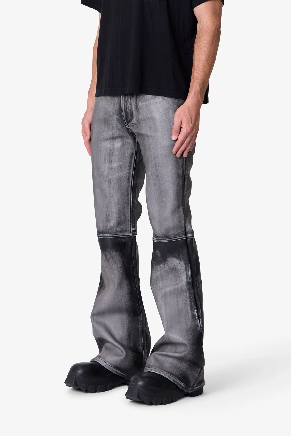 Washed Leather Flare Pants | Black - Image 3