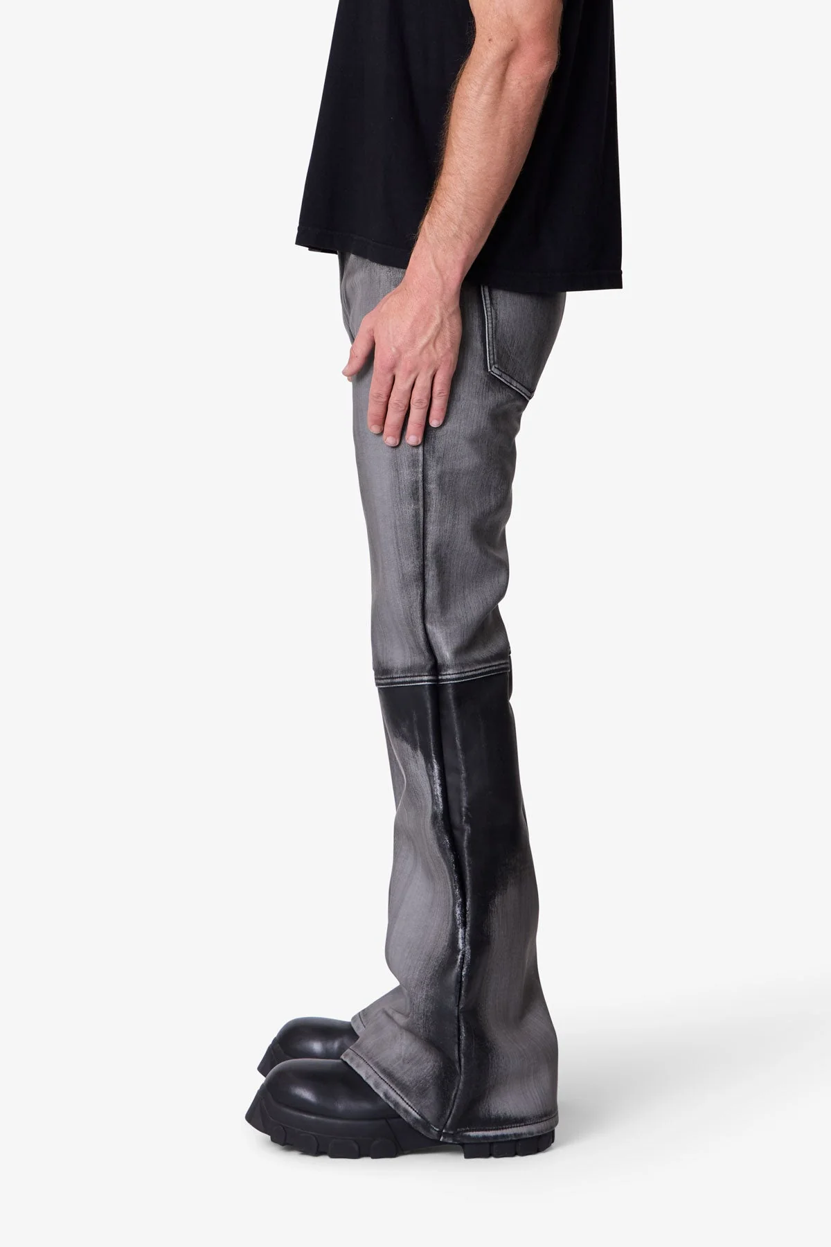 Washed Leather Flare Pants | Black - Image 4