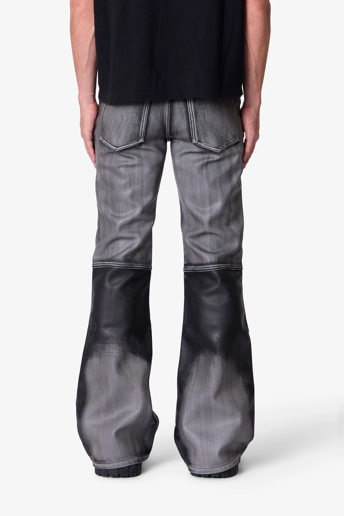 Washed Leather Flare Pants | Black - Image 5