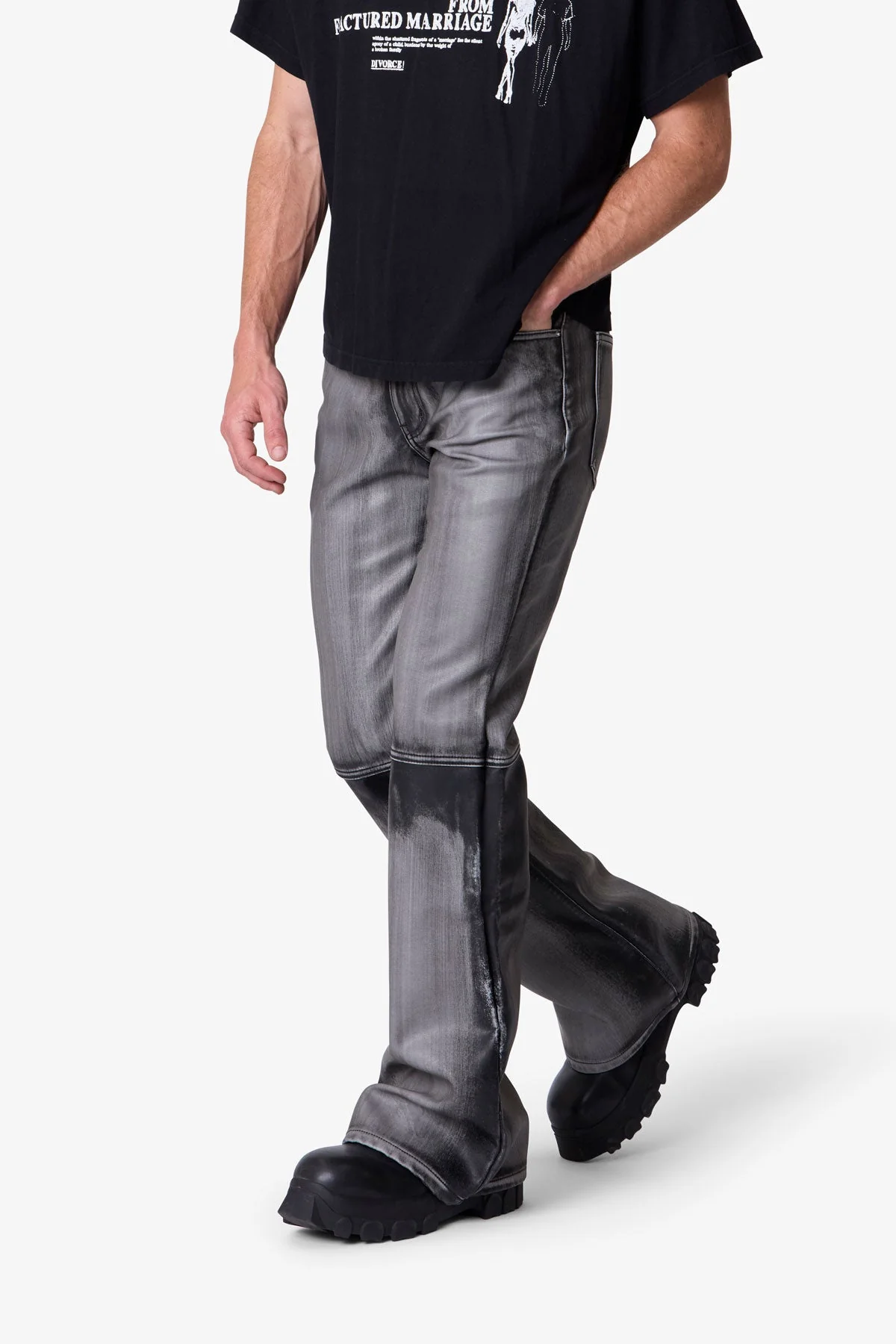 Washed Leather Flare Pants | Black - Image 6