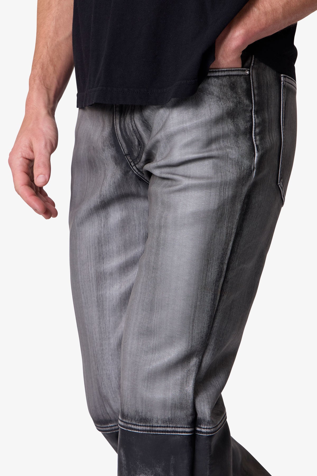 Washed Leather Flare Pants | Black - Image 7