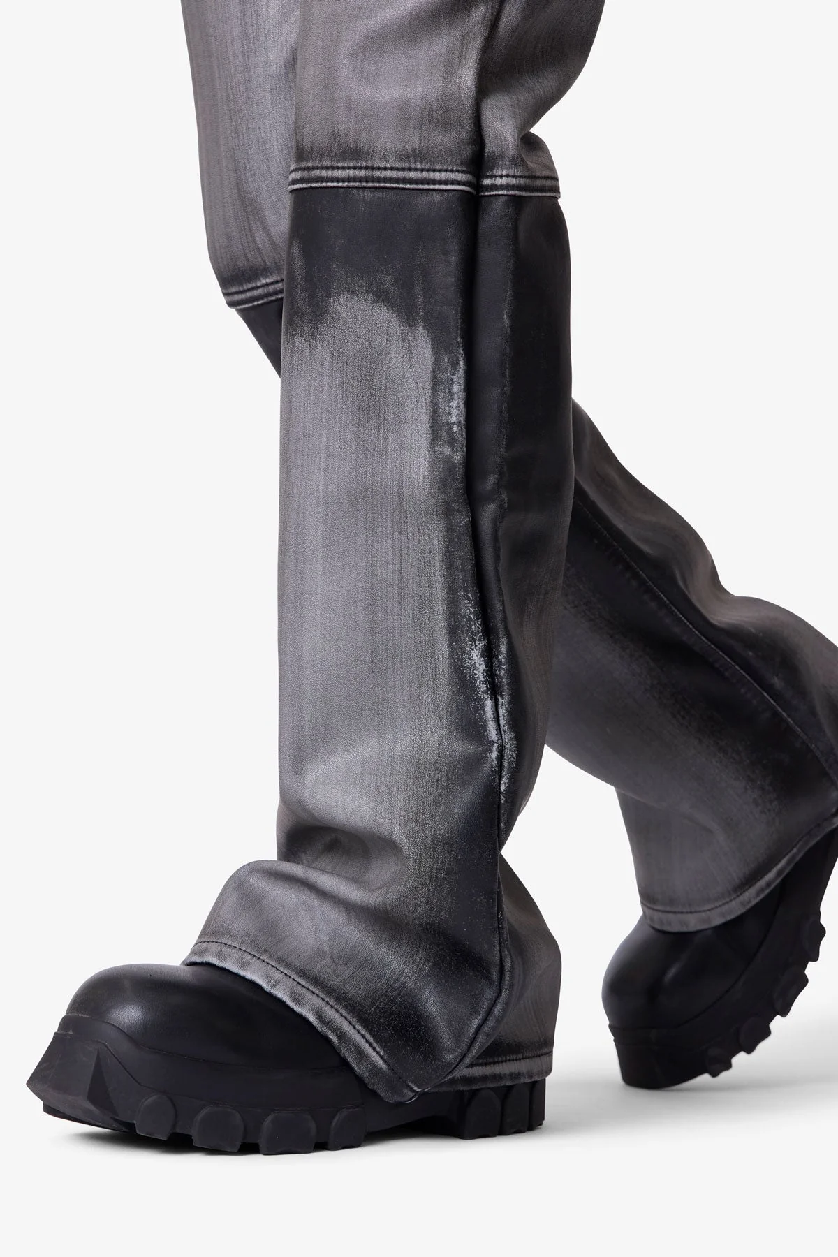 Washed Leather Flare Pants | Black - Image 8