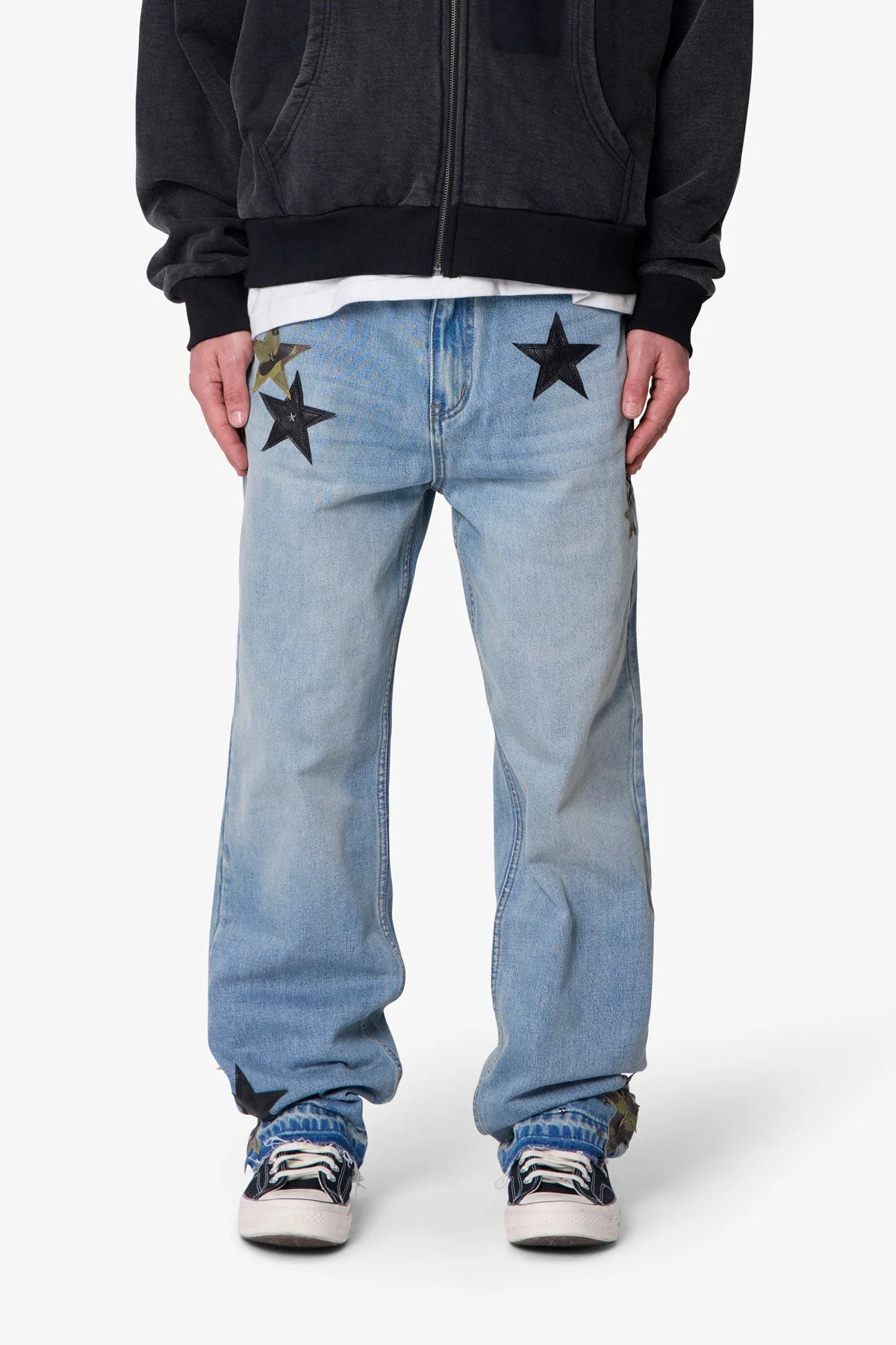 Baggy Camo Star Patch Denim | Medium Blue - Image 2