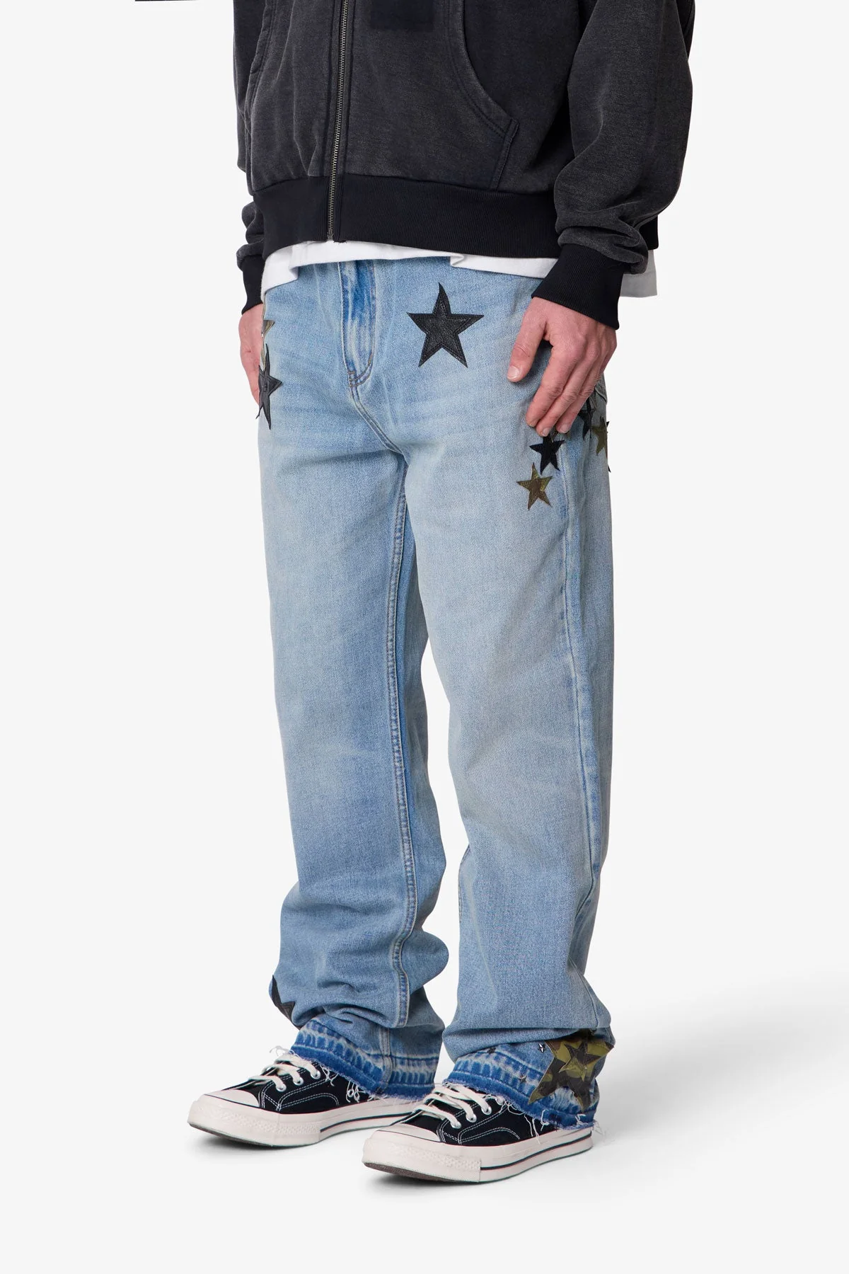 Baggy Camo Star Patch Denim | Medium Blue - Image 3