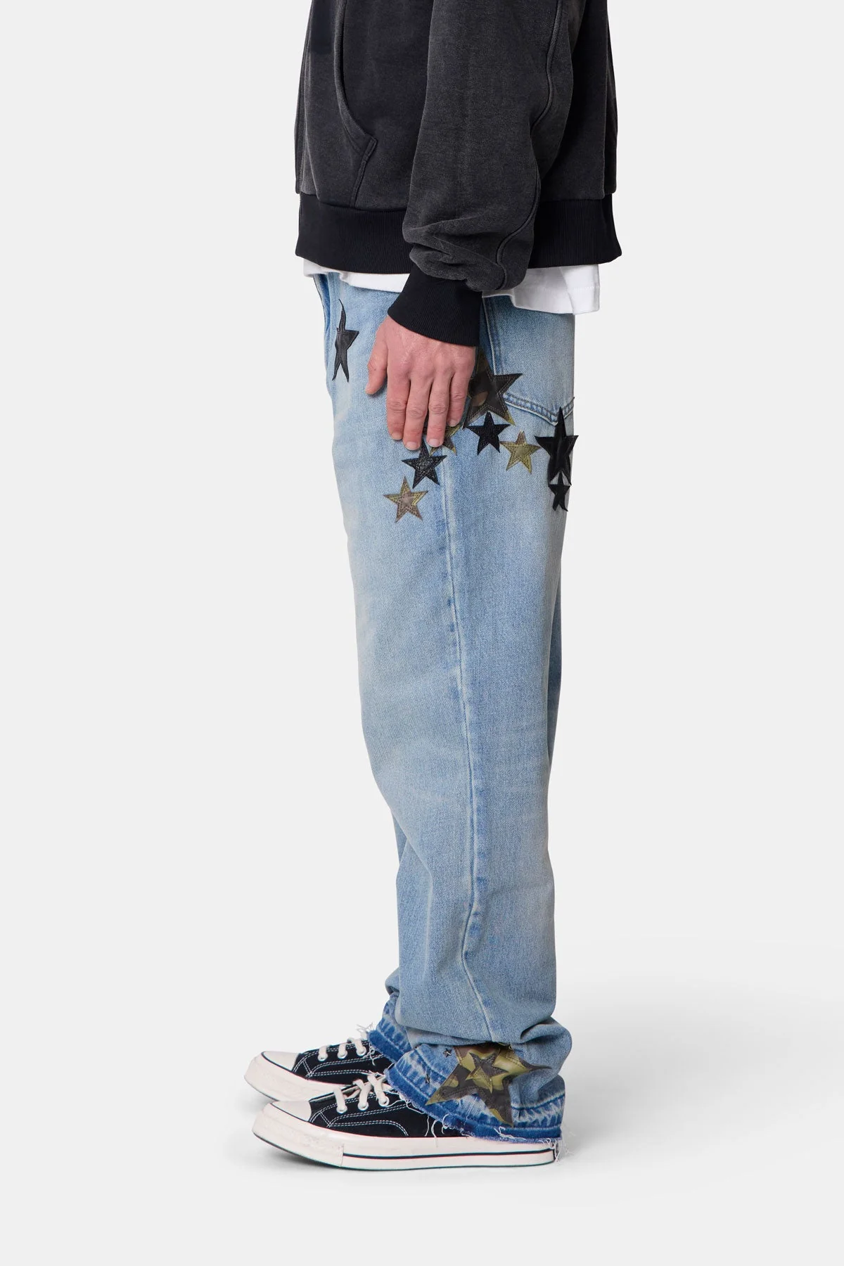 Baggy Camo Star Patch Denim | Medium Blue - Image 4