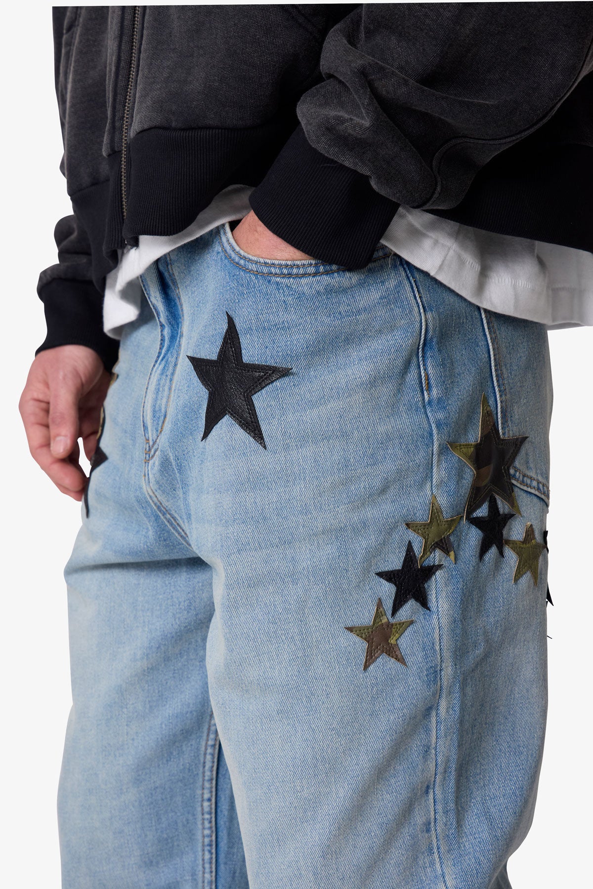 Baggy Camo Star Patch Denim | Medium Blue - Image 7