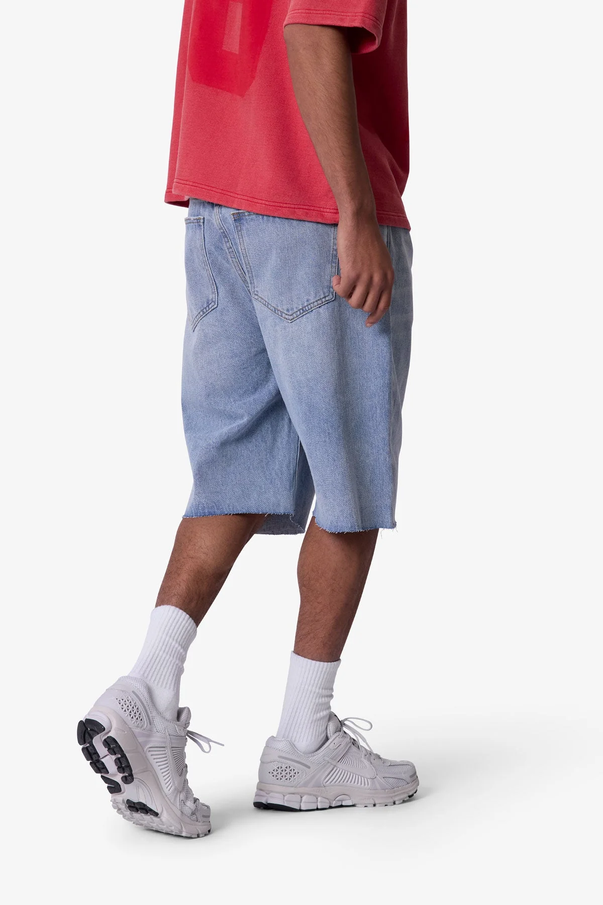 Baggy Cut Off Denim Shorts | Light Blue - Image 7