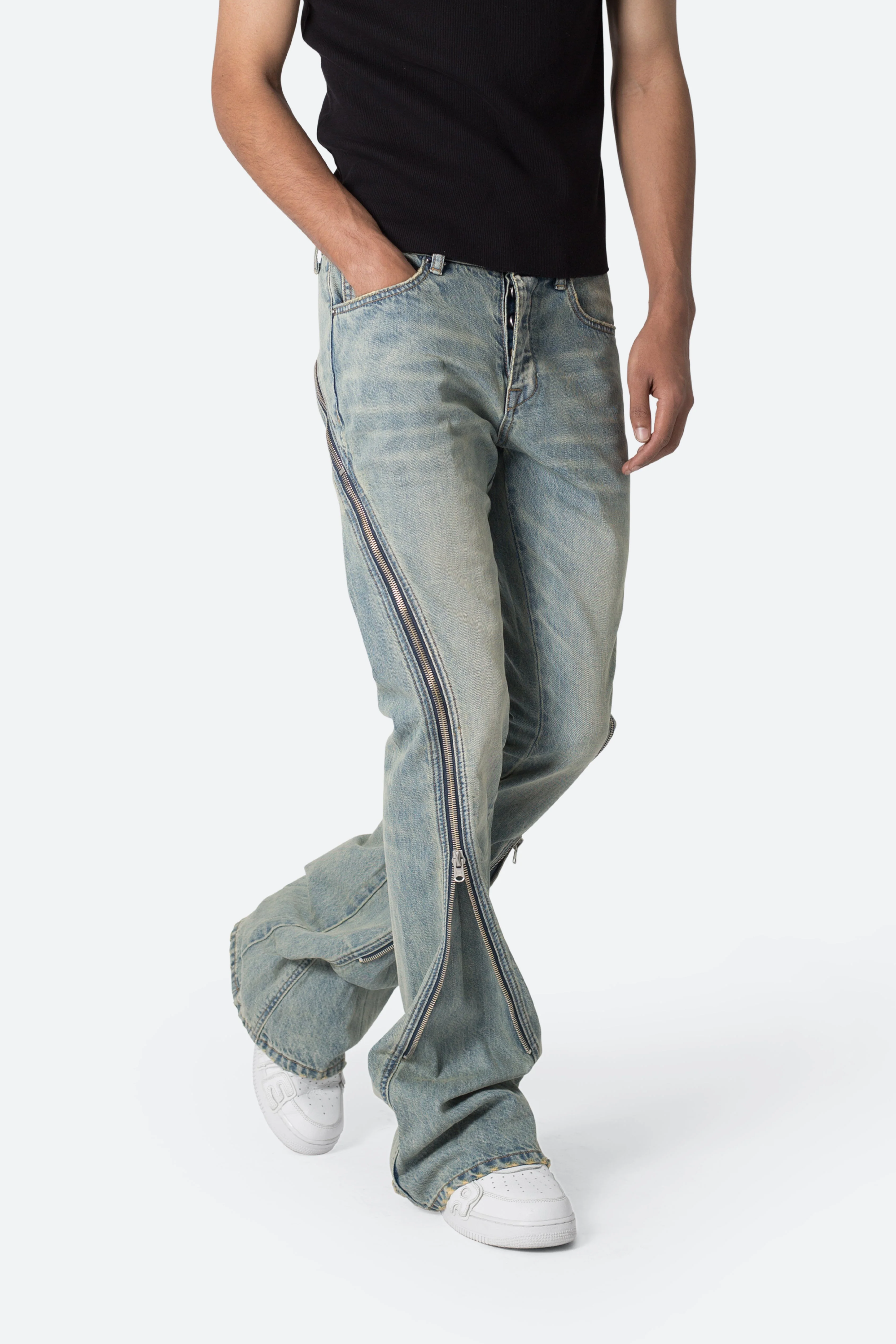 D519 Zipper Flare Denim | Vintage Blue - Image 6