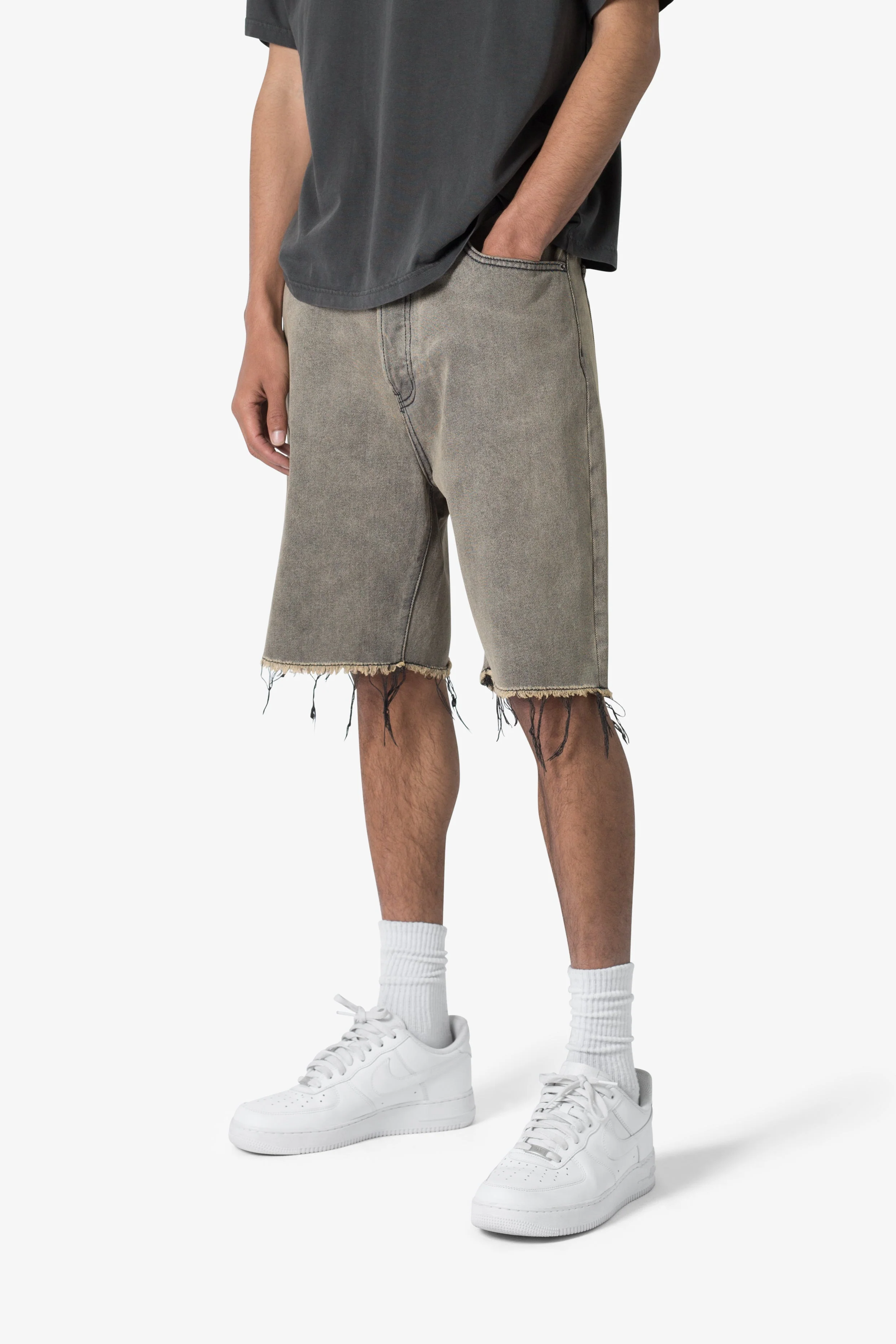 Distressed Mineral Denim Shorts | Brown - Image 6