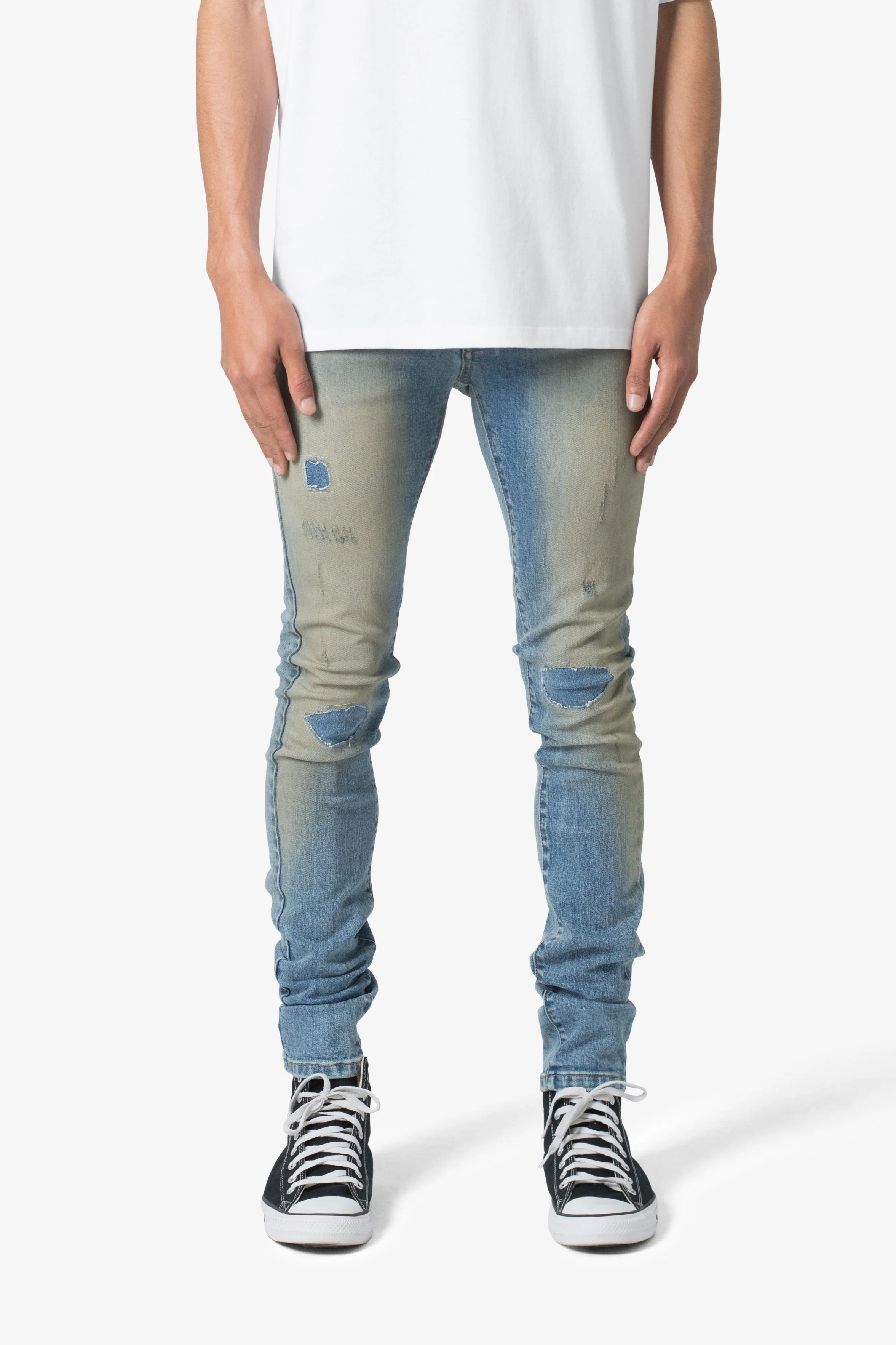 X651 Distressed Circle Knee Denim | Blue - Image 2