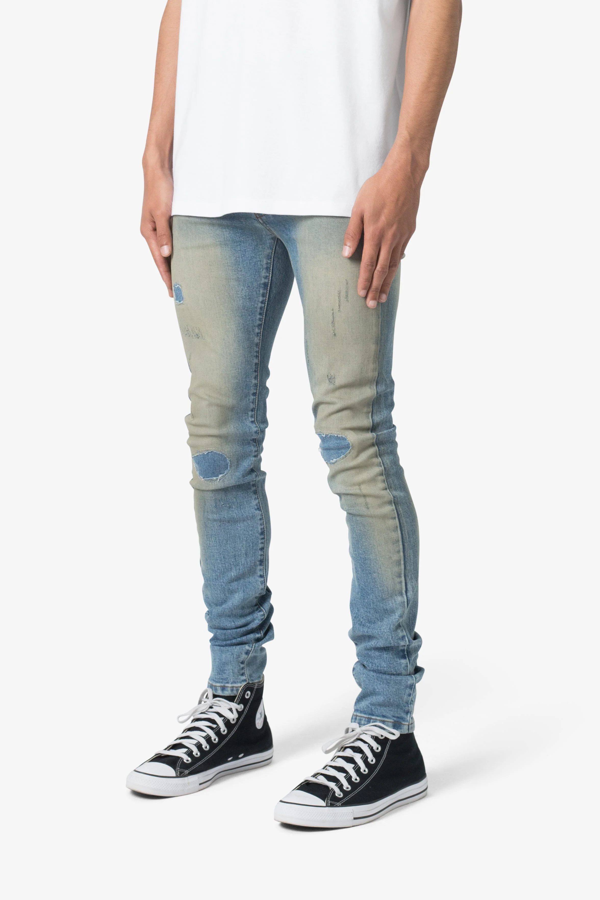 X651 Distressed Circle Knee Denim | Blue - Image 3