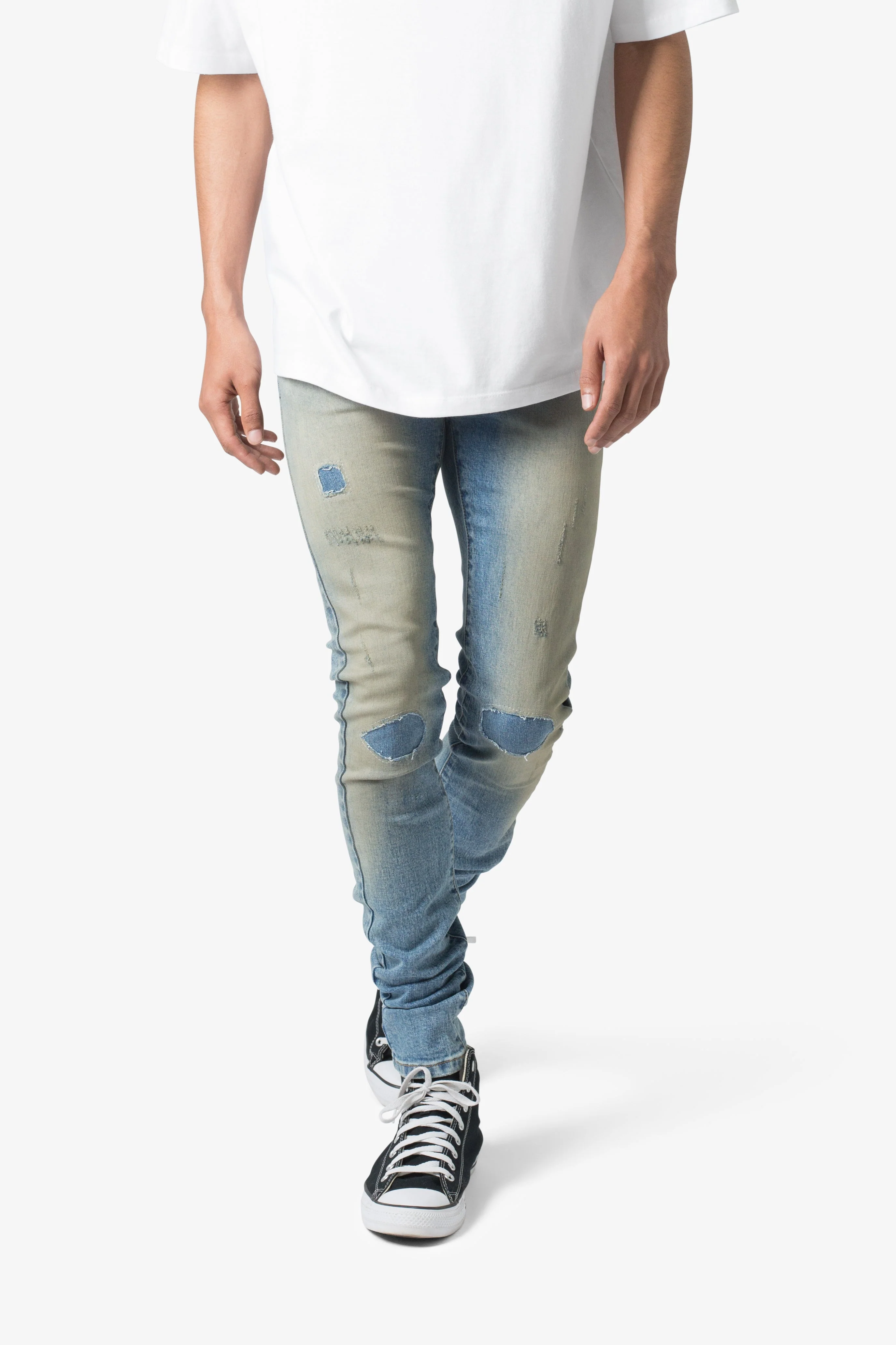 X651 Distressed Circle Knee Denim | Blue - Image 6