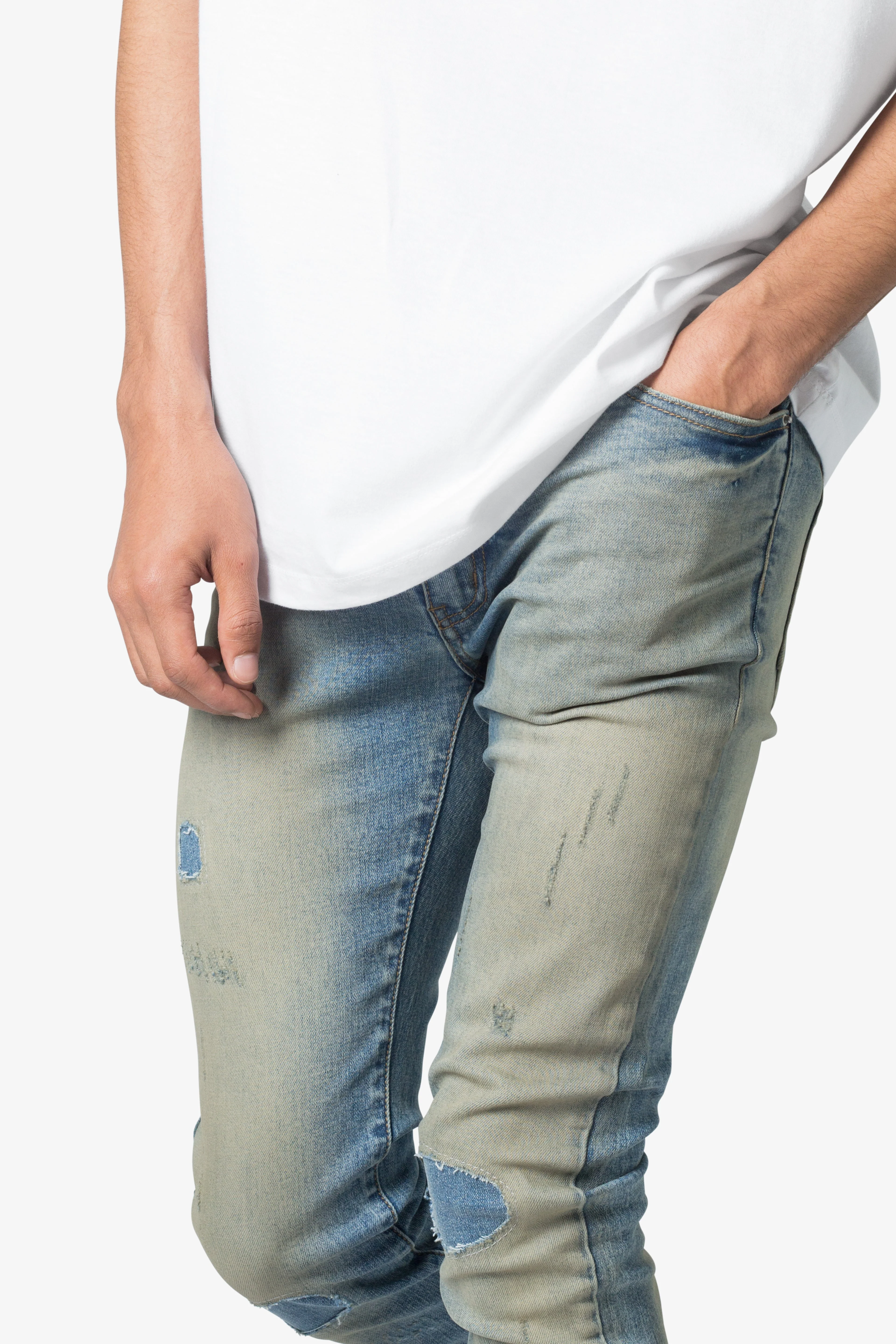 X651 Distressed Circle Knee Denim | Blue - Image 7