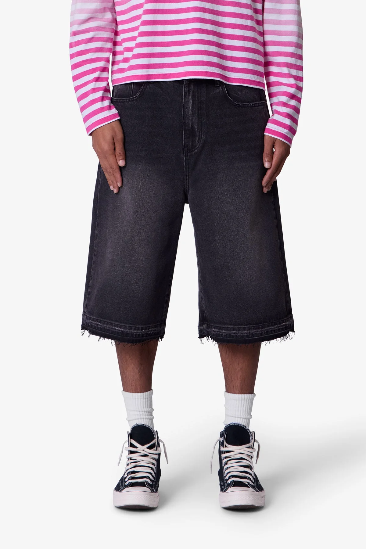 Ultra Baggy Raw Hem Denim Shorts | Washed Black