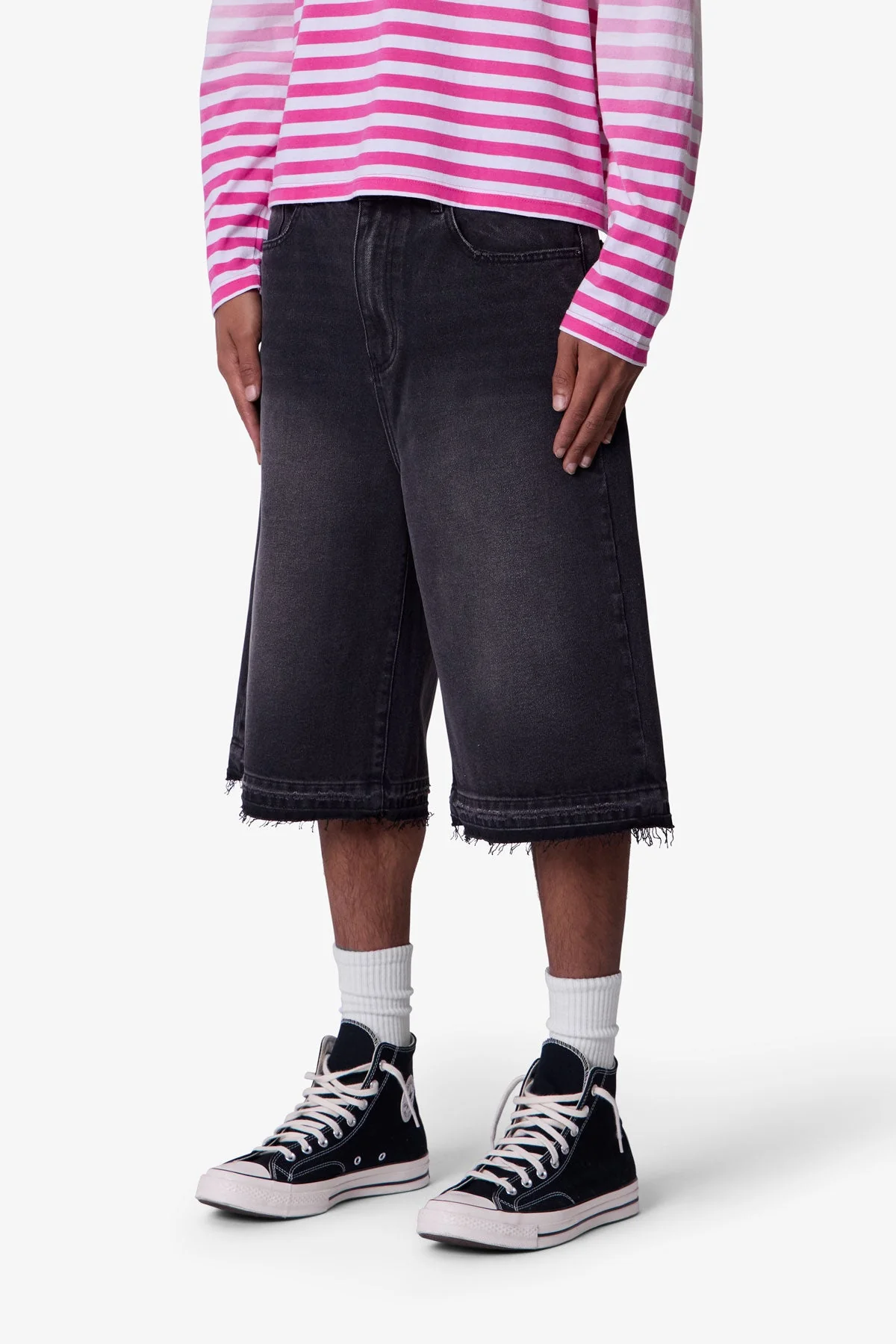Ultra Baggy Raw Hem Denim Shorts | Washed Black - Image 3