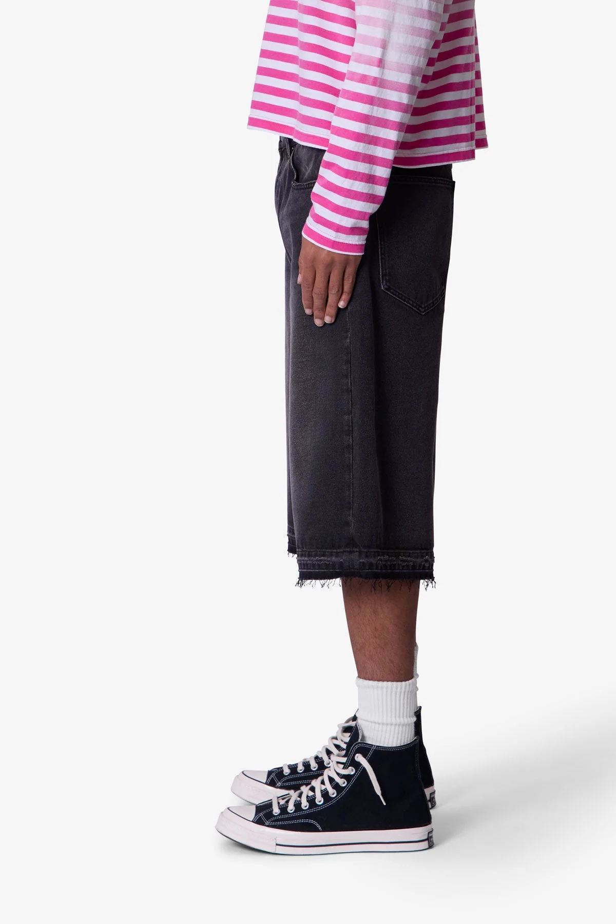 Ultra Baggy Raw Hem Denim Shorts | Washed Black - Image 4