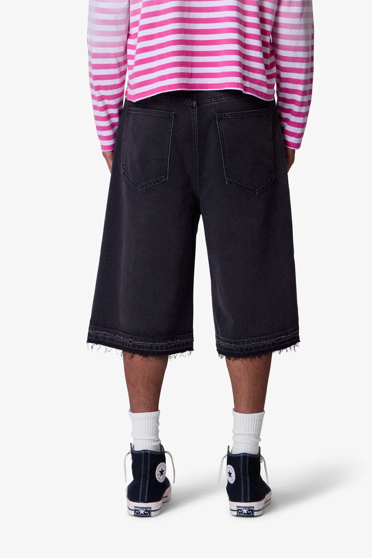 Ultra Baggy Raw Hem Denim Shorts | Washed Black - Image 5