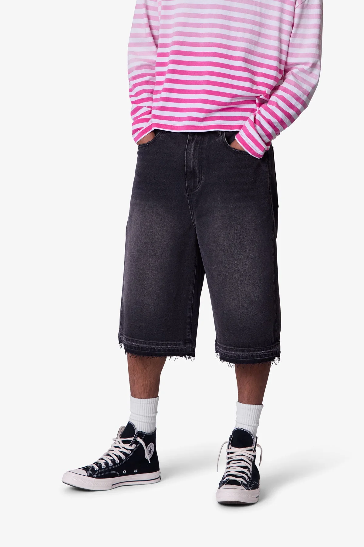 Ultra Baggy Raw Hem Denim Shorts | Washed Black - Image 6