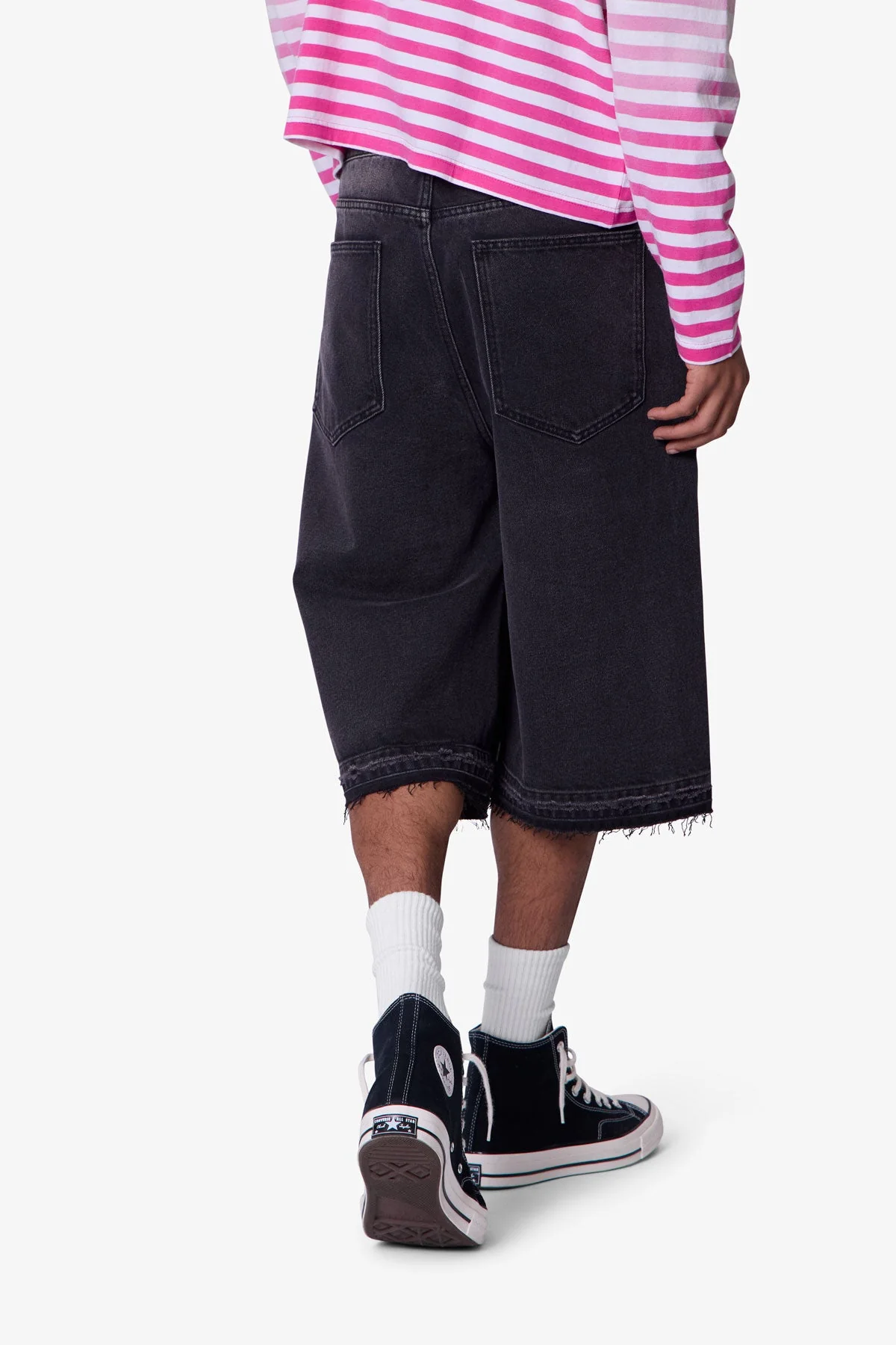 Ultra Baggy Raw Hem Denim Shorts | Washed Black - Image 7