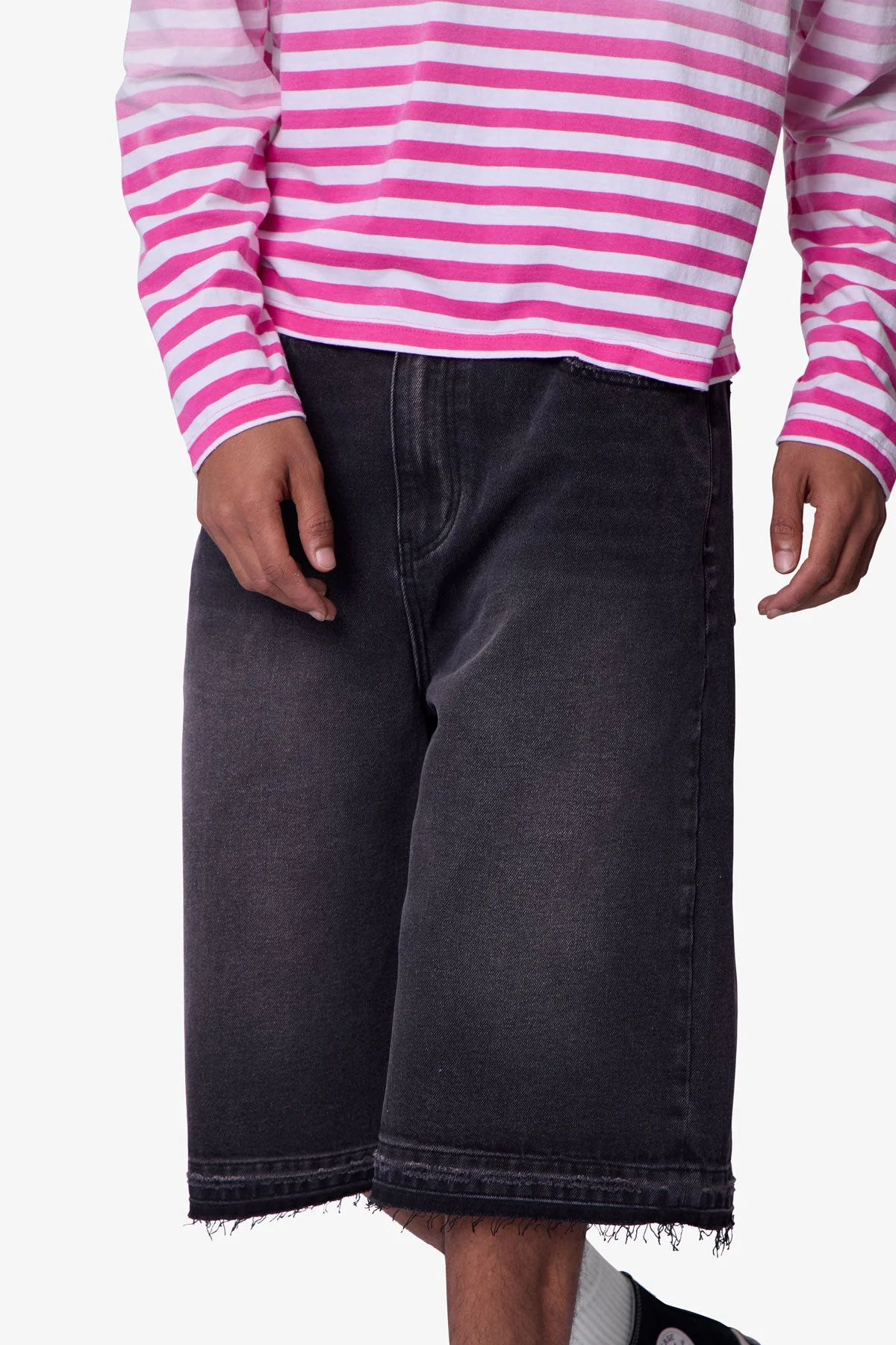 Ultra Baggy Raw Hem Denim Shorts | Washed Black - Image 8