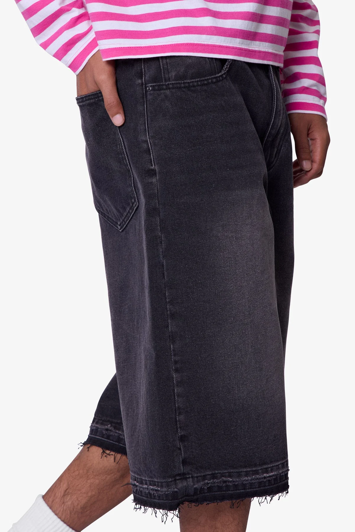 Ultra Baggy Raw Hem Denim Shorts | Washed Black - Image 9