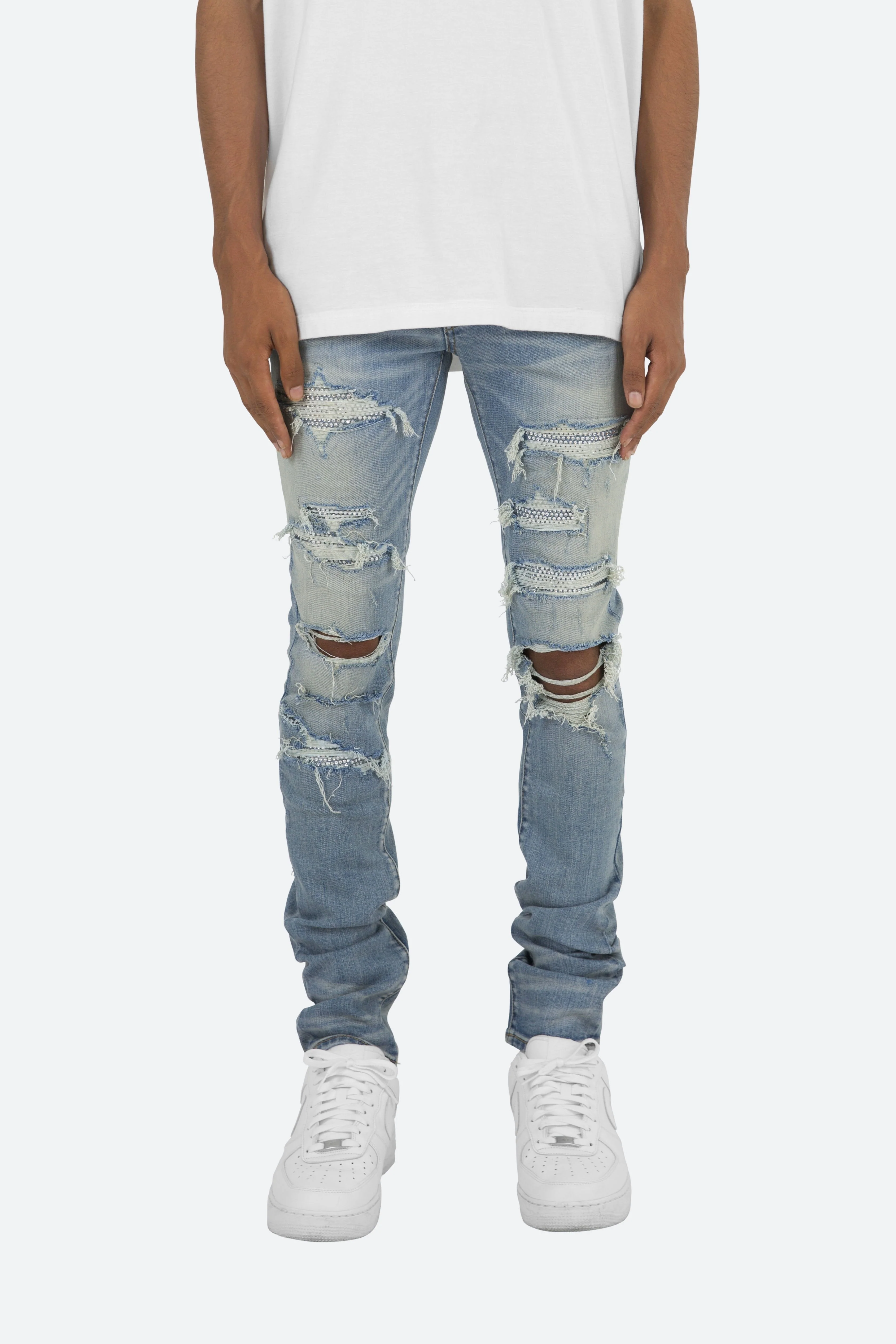 X201 Rhinestone Skinny Denim | Blue - Image 4