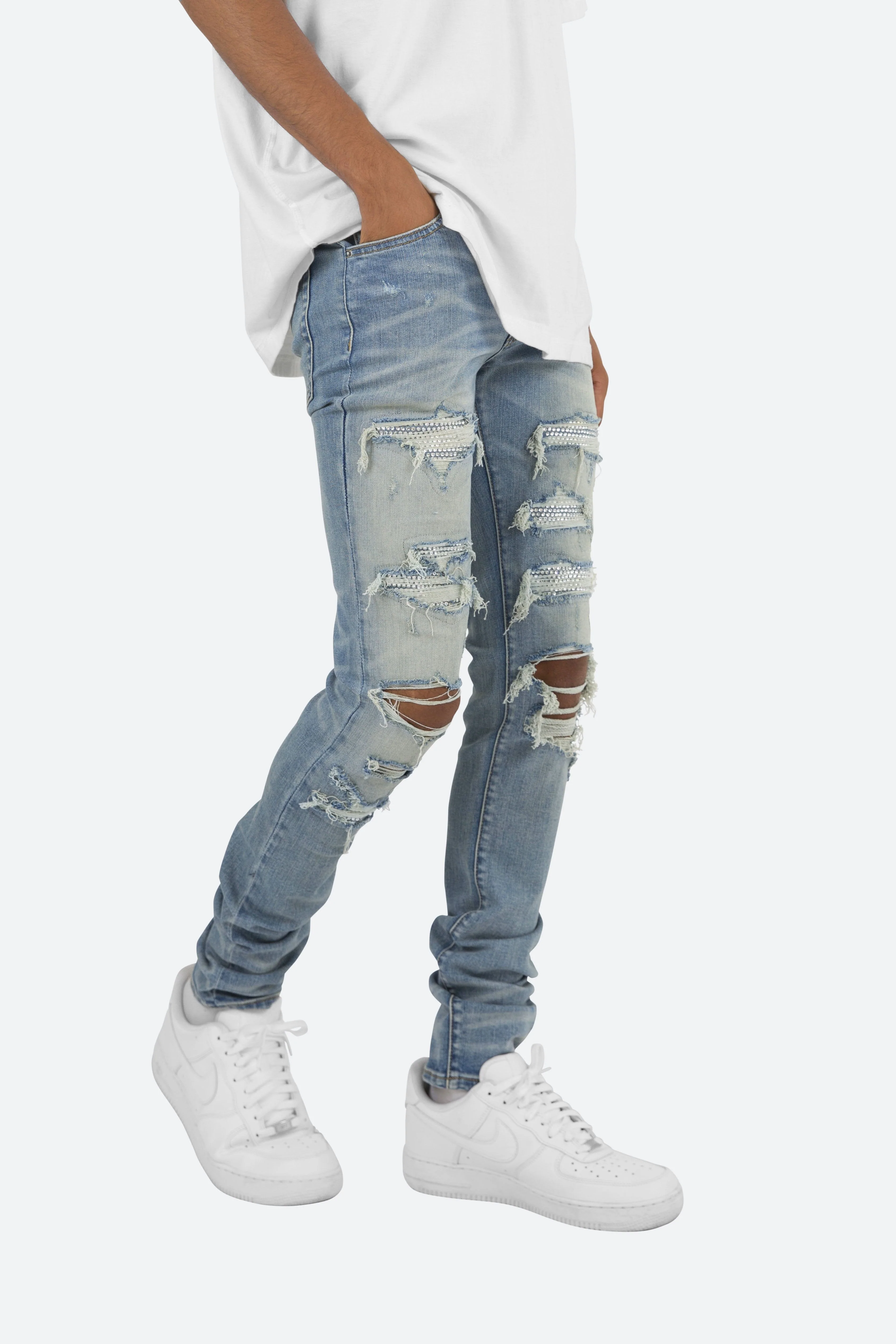 X201 Rhinestone Skinny Denim | Blue - Image 8