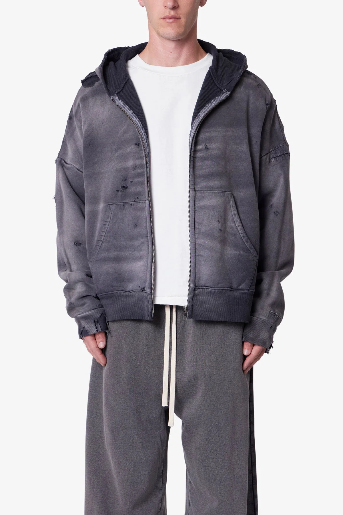 Distressed Thermal Lined Hoodie | Black