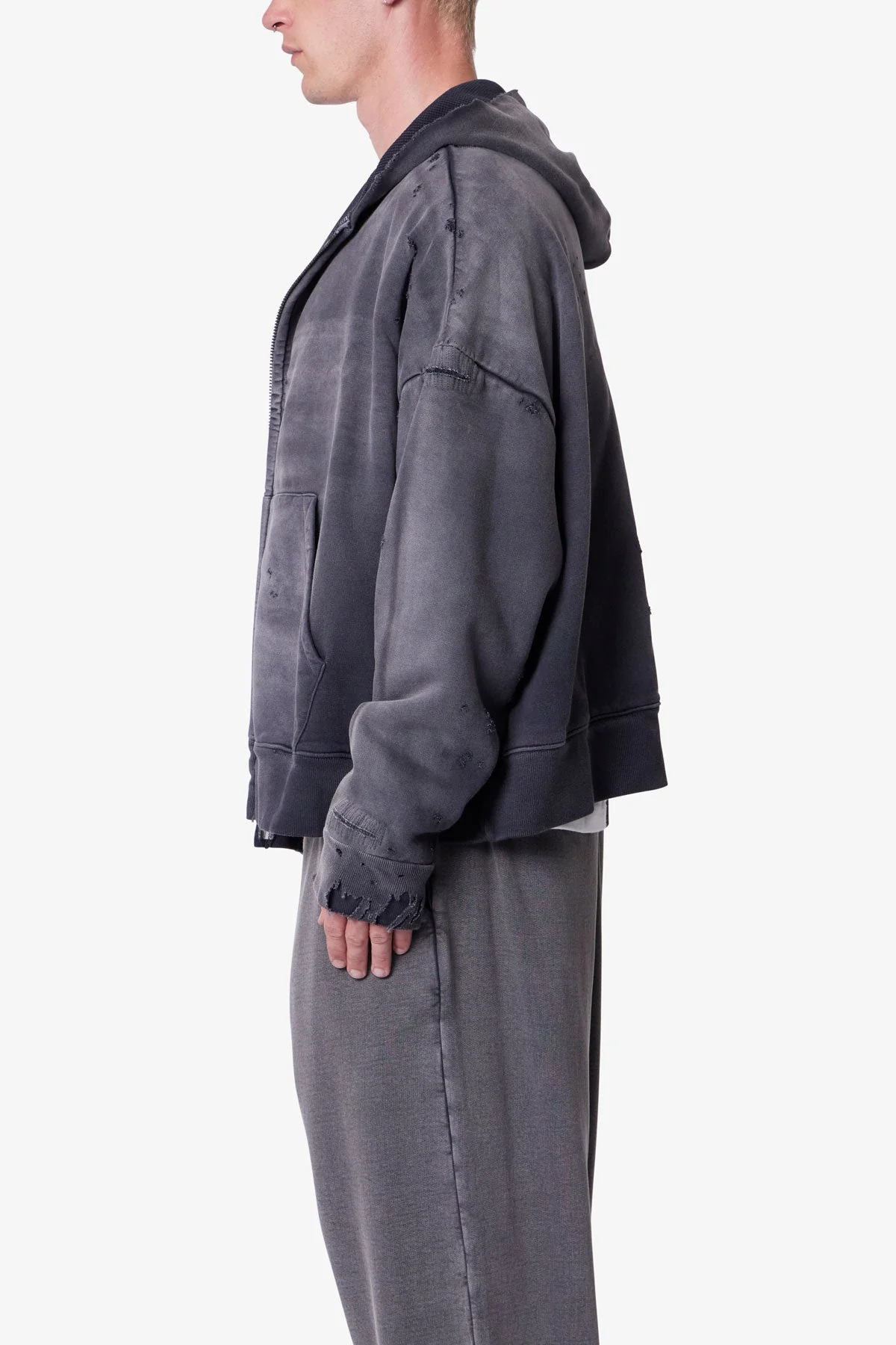 Distressed Thermal Lined Hoodie | Black - Image 4