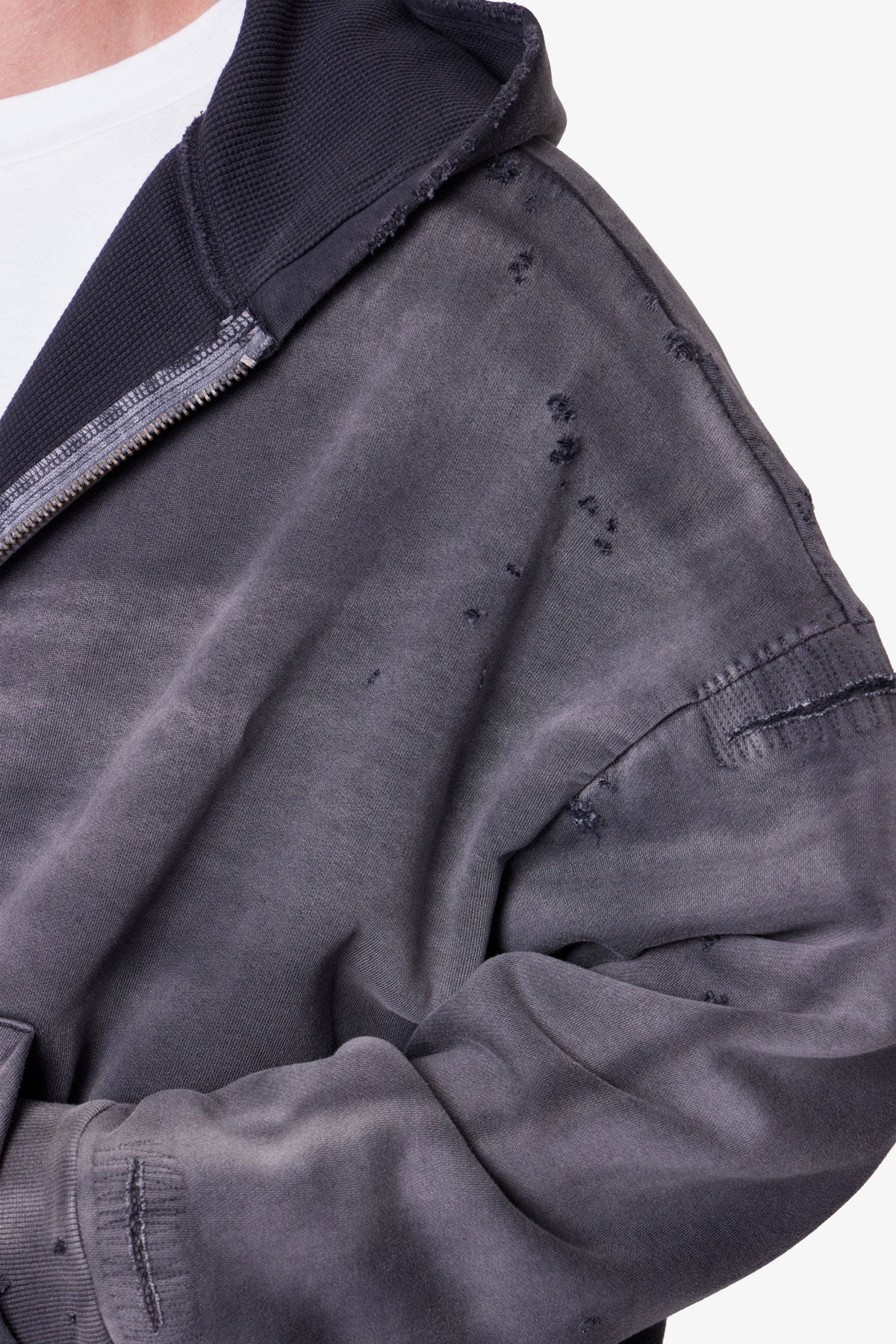 Distressed Thermal Lined Hoodie | Black - Image 7