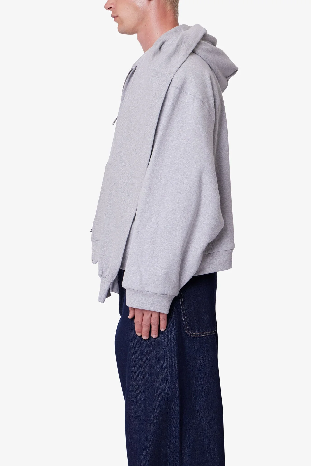 Double Layer Sleeve Scarf Hoodie | Grey - Image 4