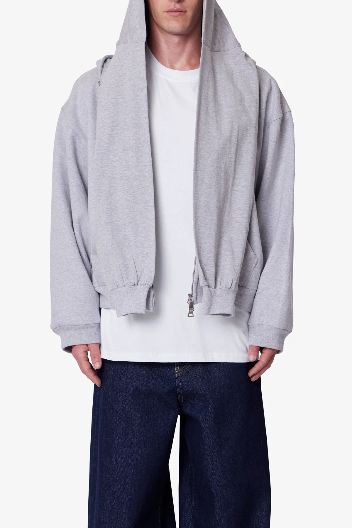 Double Layer Sleeve Scarf Hoodie | Grey - Image 6