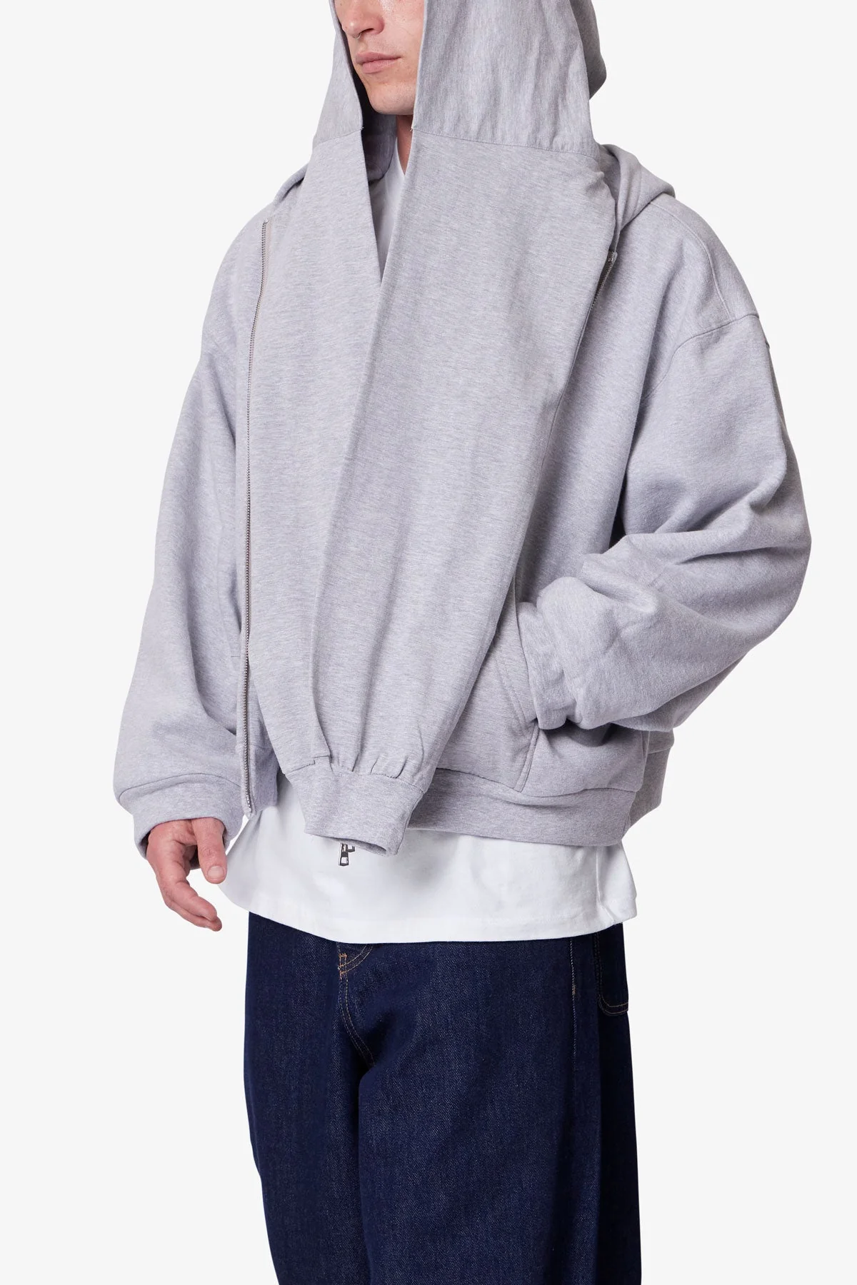 Double Layer Sleeve Scarf Hoodie | Grey - Image 7