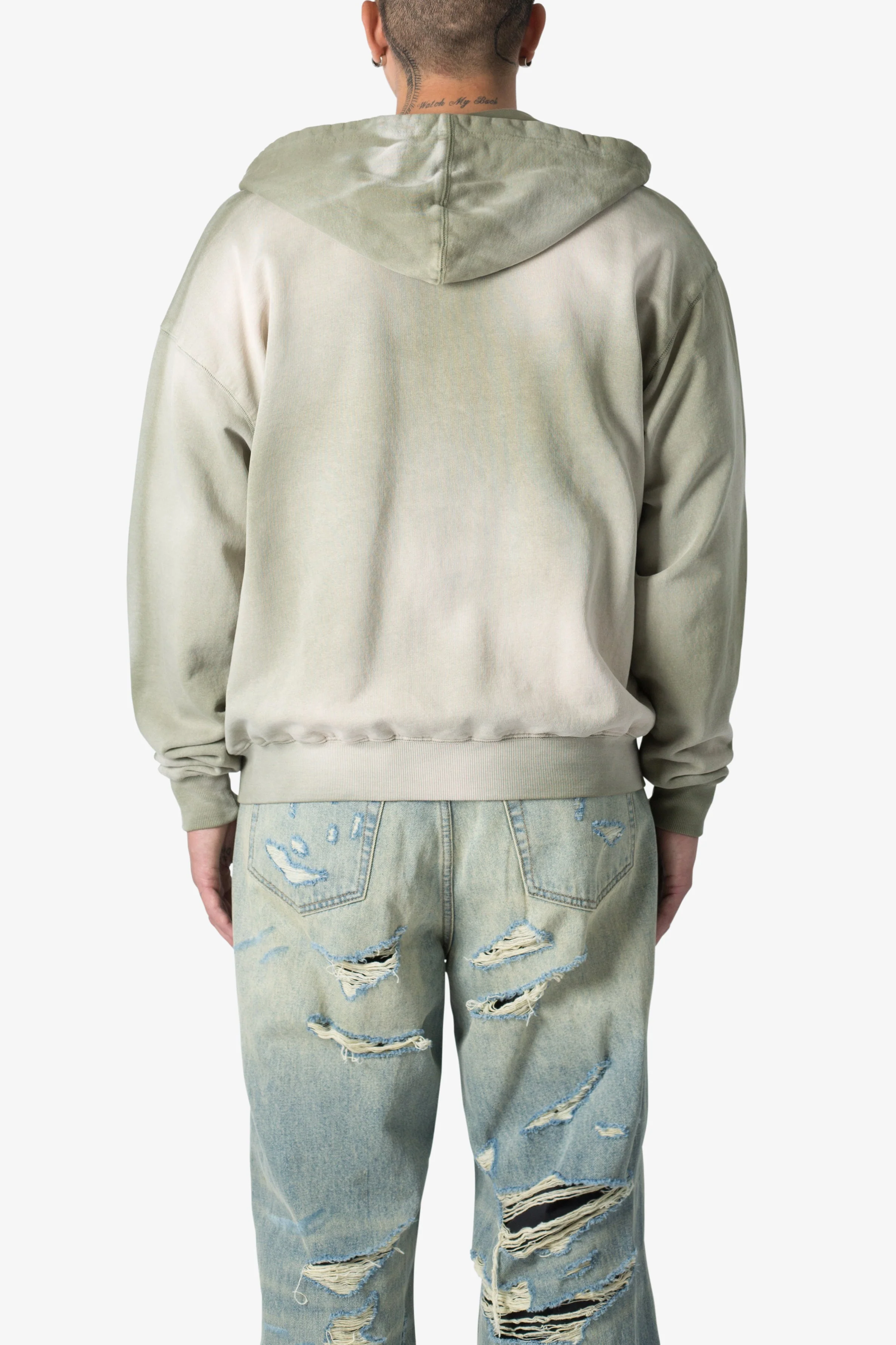 Faded Basic Zip Up Hoodie | Washed Olive - Image 5