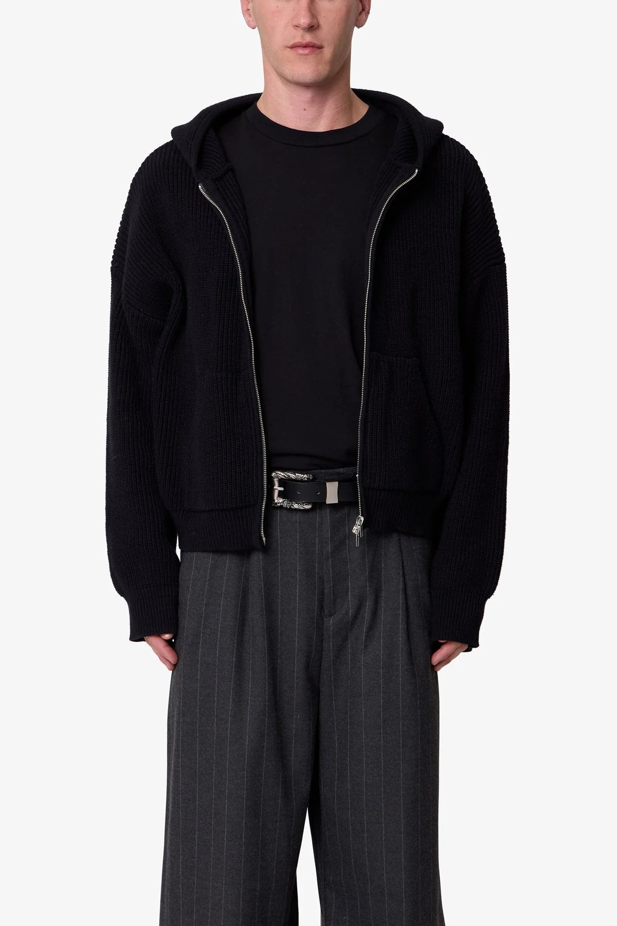 Knit Zip Up Hoodie | Black - Image 2