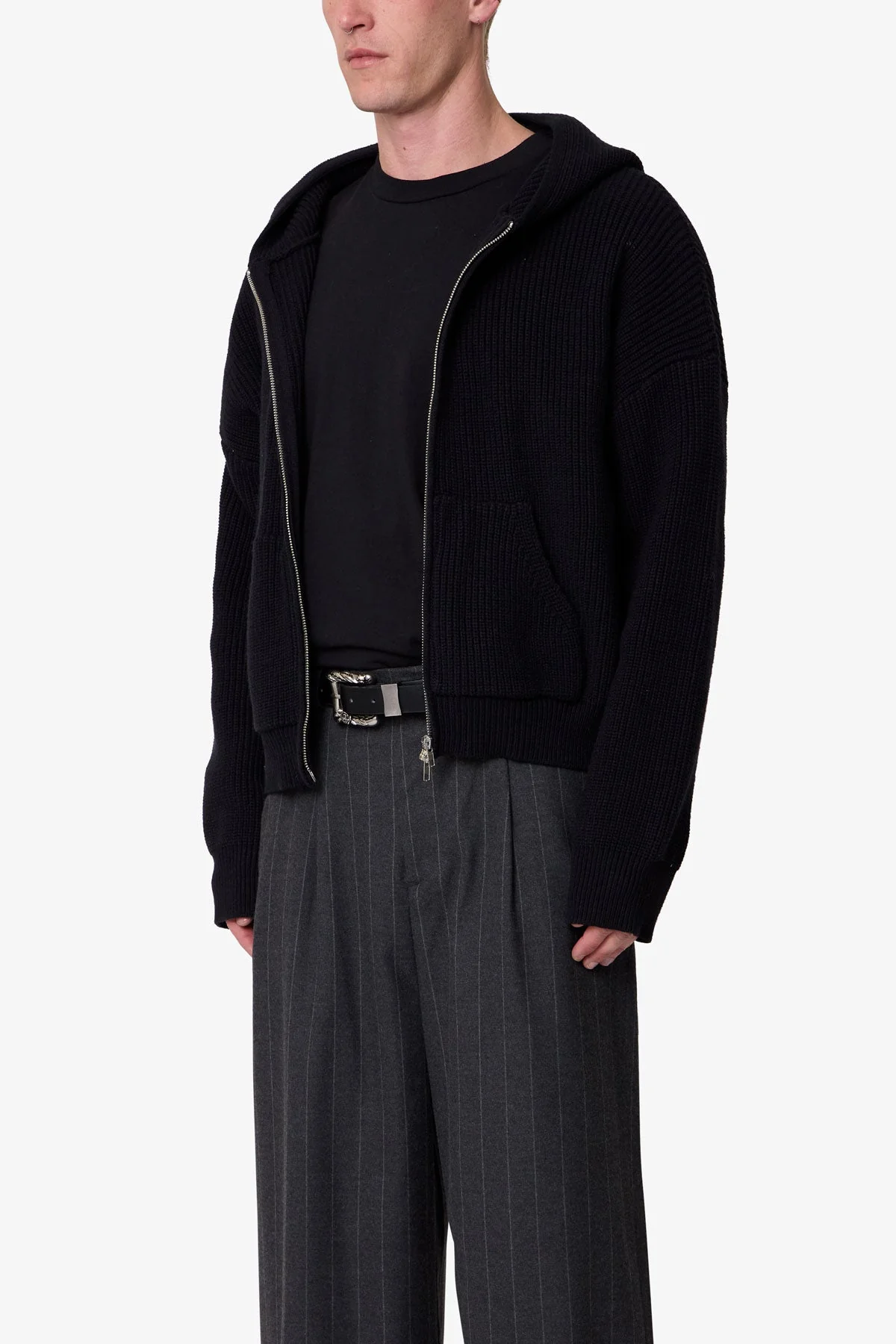 Knit Zip Up Hoodie | Black - Image 3